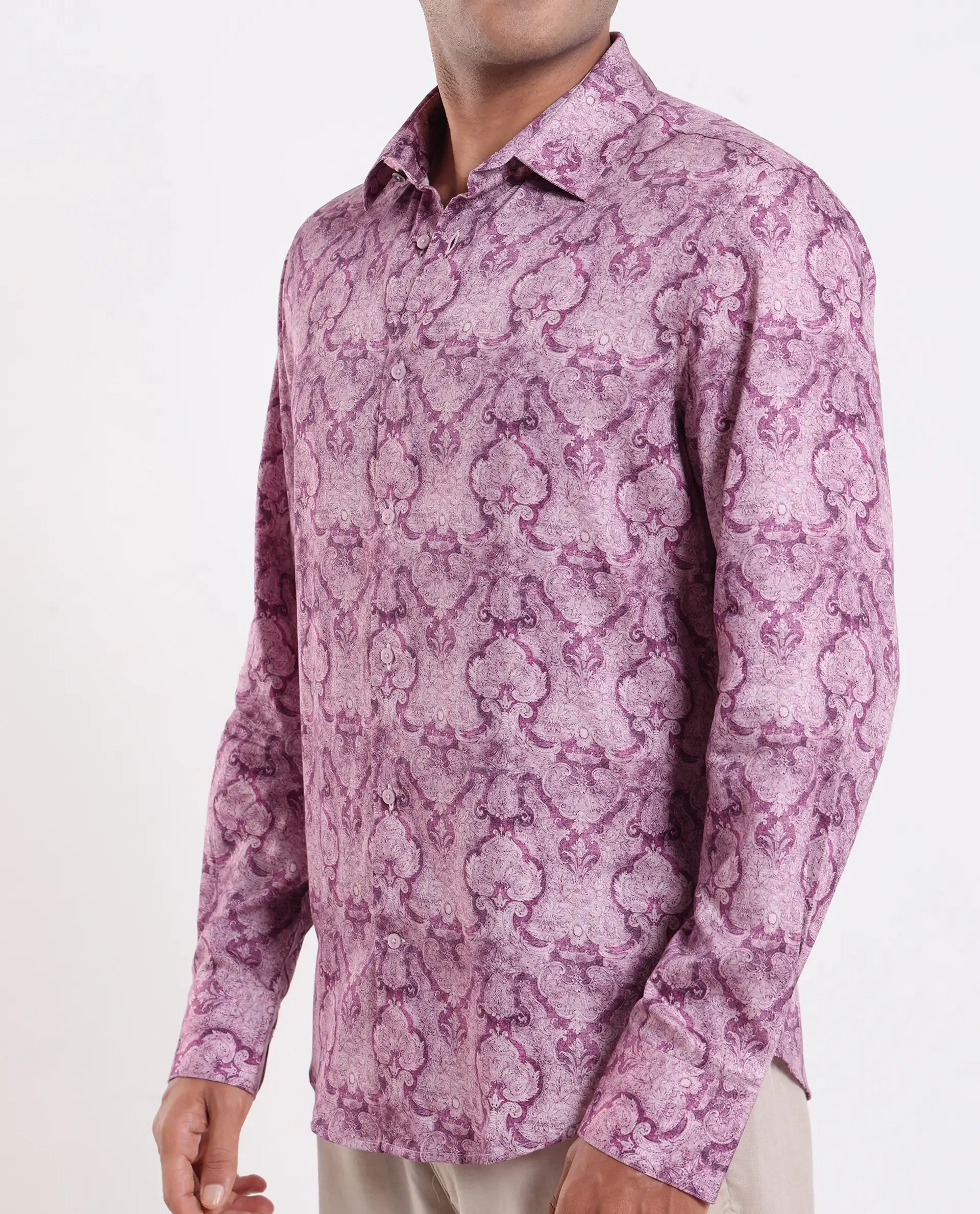 Rare Rabbit Men's Vanto 1 Purple Cotton Blend Fabric Full Sleeve Collared Neck Paisley Print Shirt