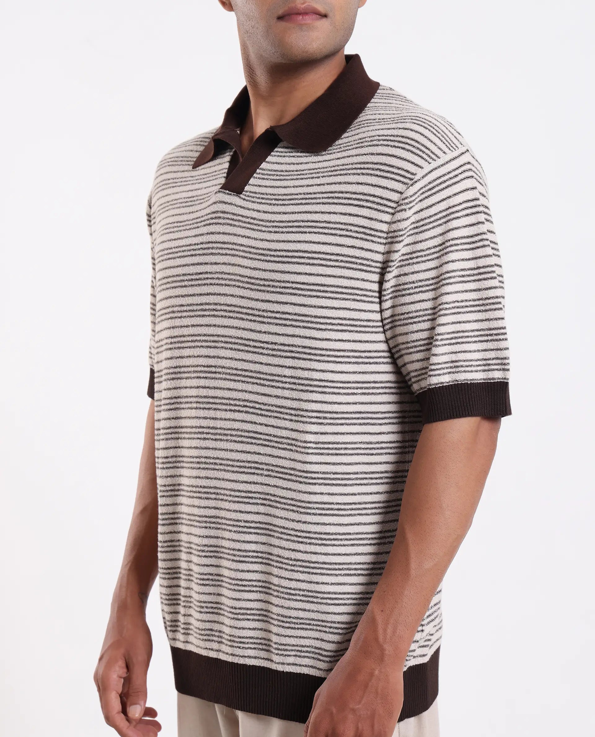 Rare Rabbit Men's Trin Brown Cotton Plain Regular Fit Half Sleeve Polo