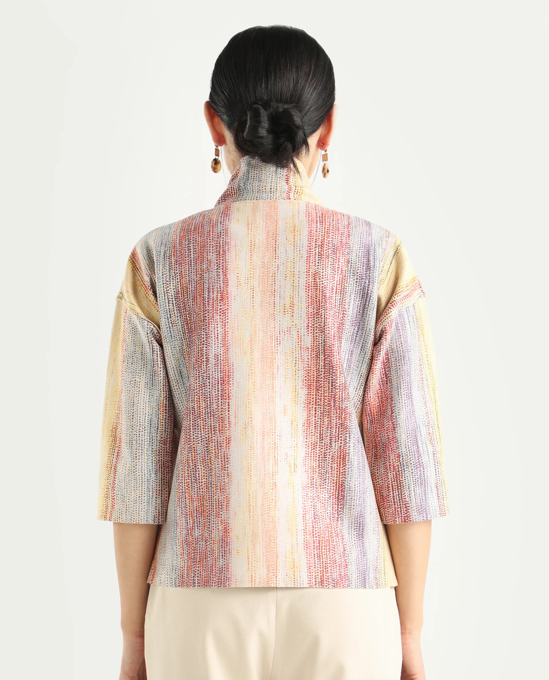 Rareism Women's Vasa Light Multi Polyester Blend Stand Collar Abstract Print Boxy Fit Jacket
