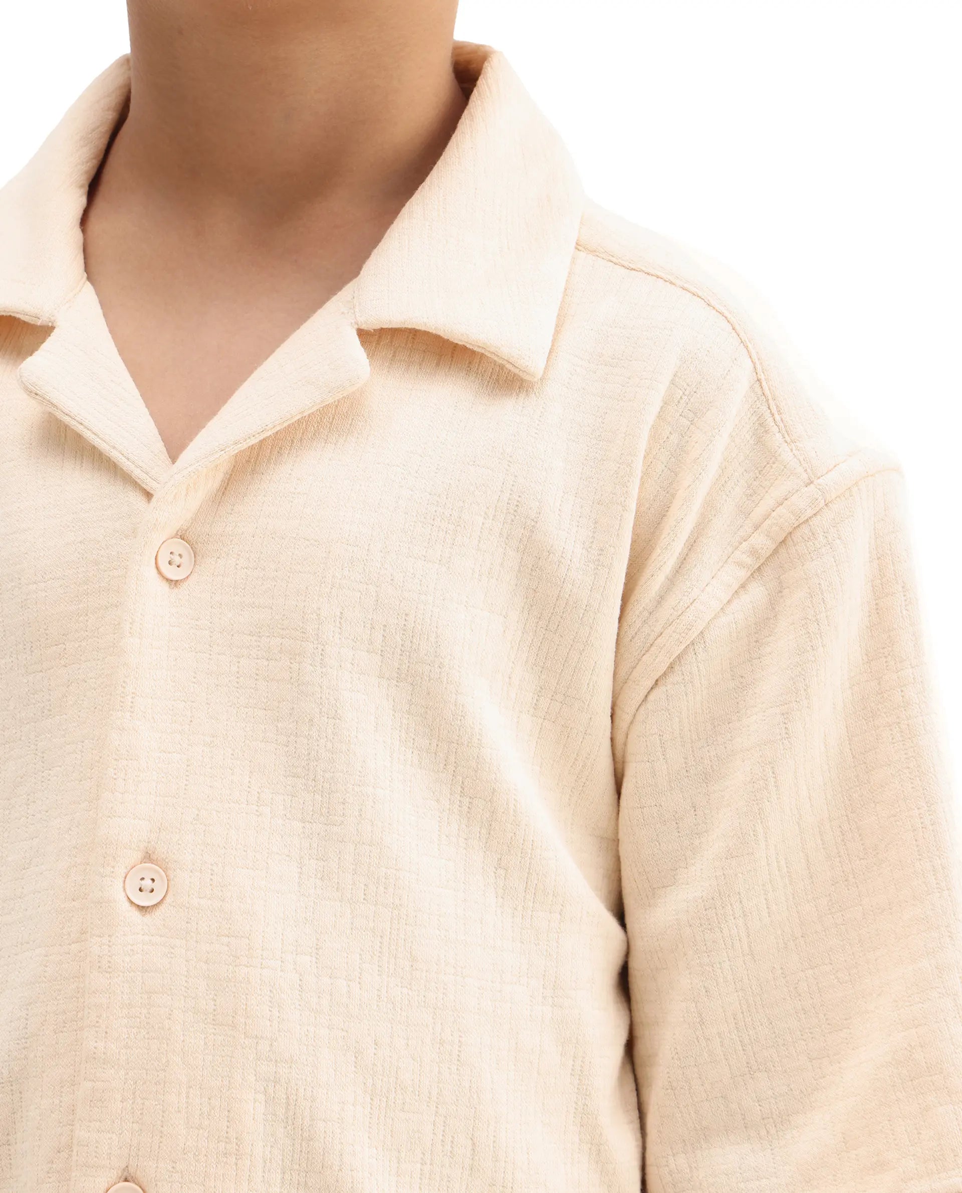 Rare Ones Kids Vask Beige Cotton Solid Button Closure Regular Fit Shirt