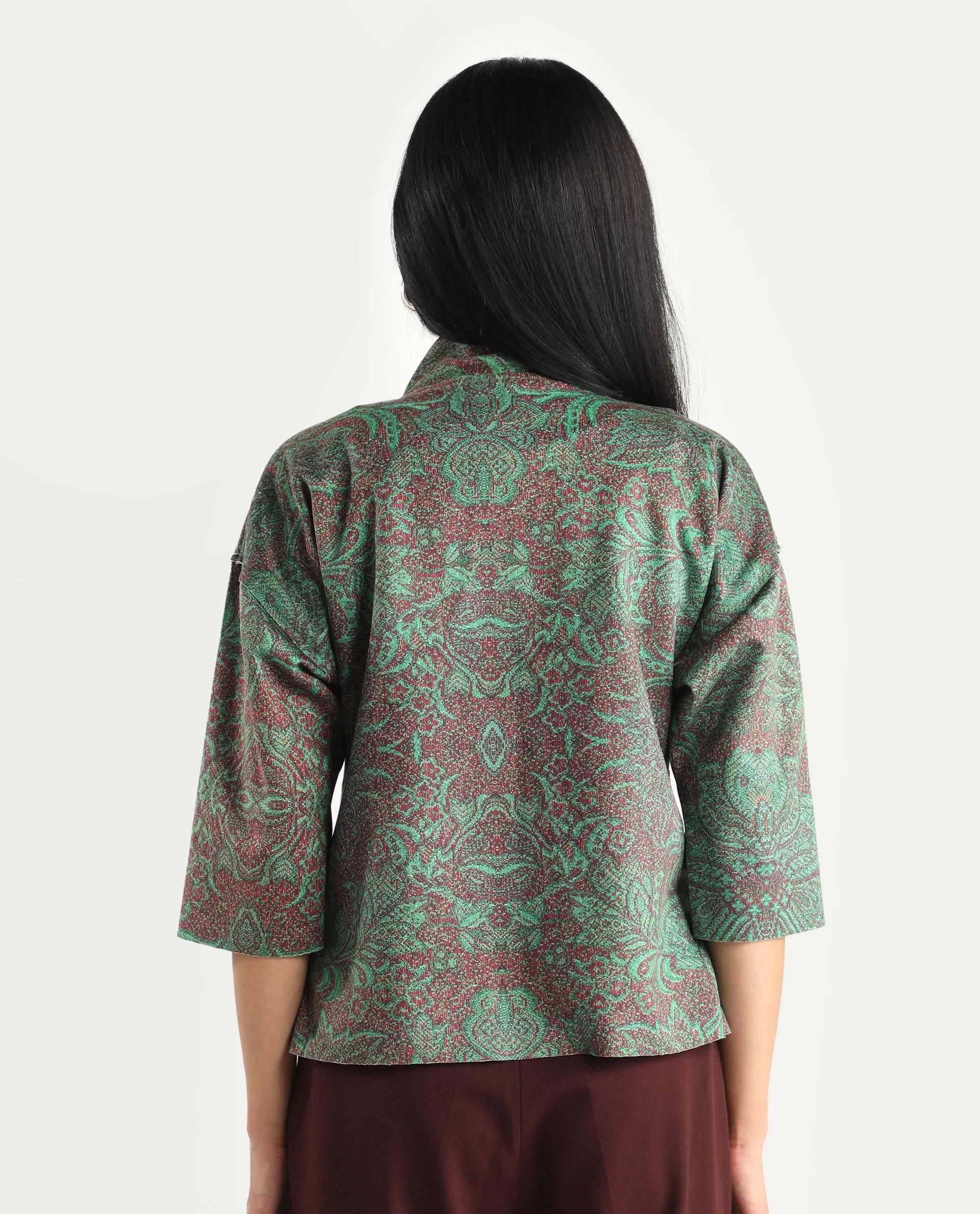 Rareism Women's Vasy Multi Suede Stand Collar Floral Print Boxy Fit Jacket