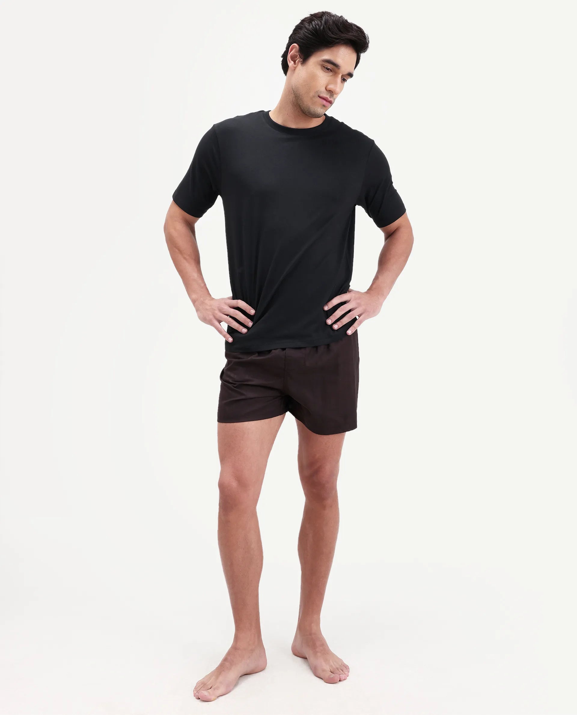 Rare Rabbit Men's Vaux Black Cotton Fabric Half Sleeve Regular Fit Plain T-Shirt