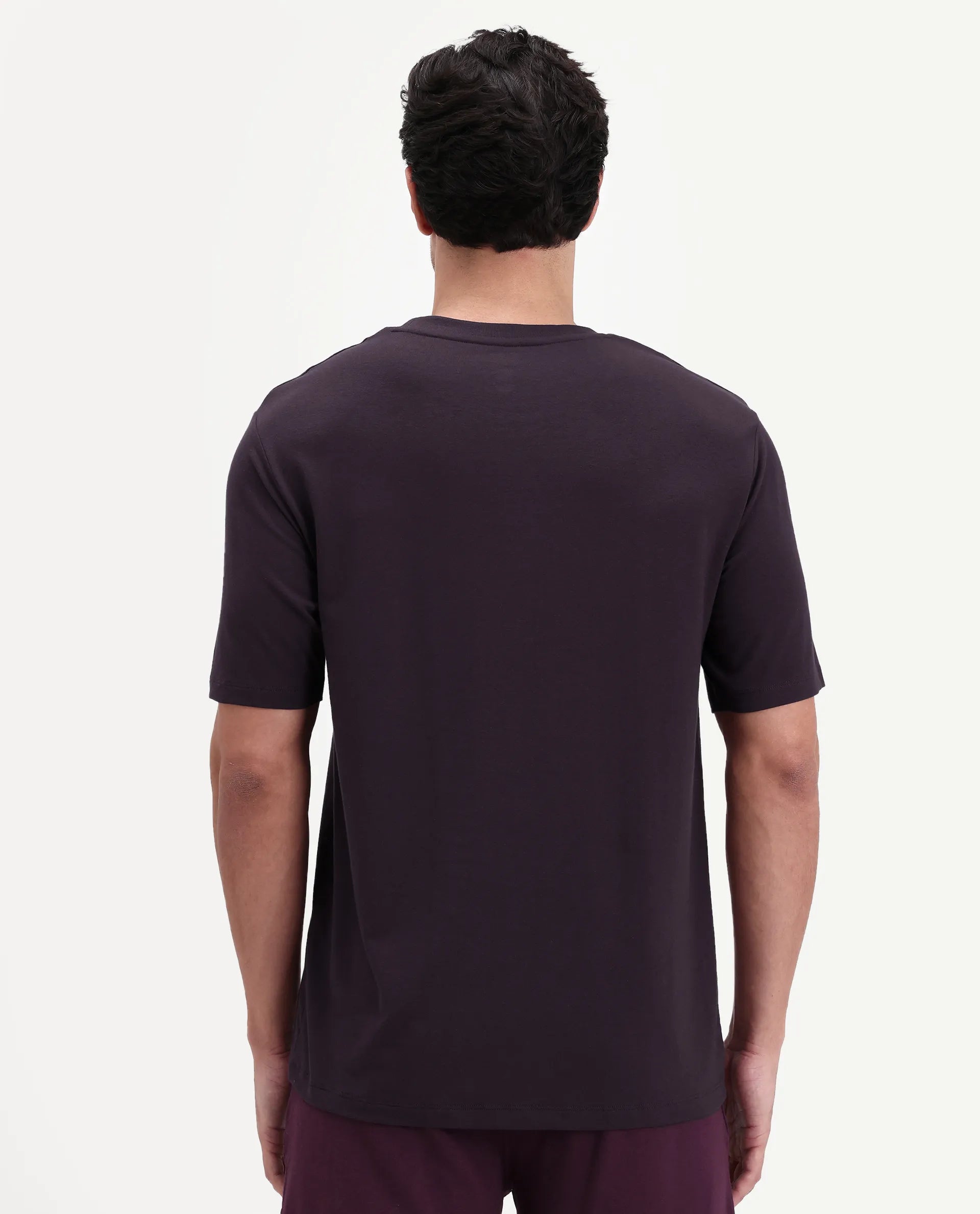 Rare Rabbit Men's Vaux Maroon Cotton Fabric Half Sleeve Regular Fit Plain T-Shirt