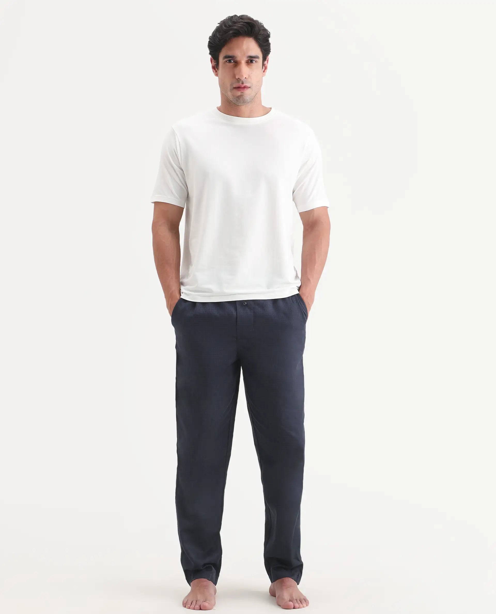 Rare Rabbit Men's Vaux Off White Cotton Modal Spandex Fabric Half Sleeve Regular Fit Plain T-Shirt