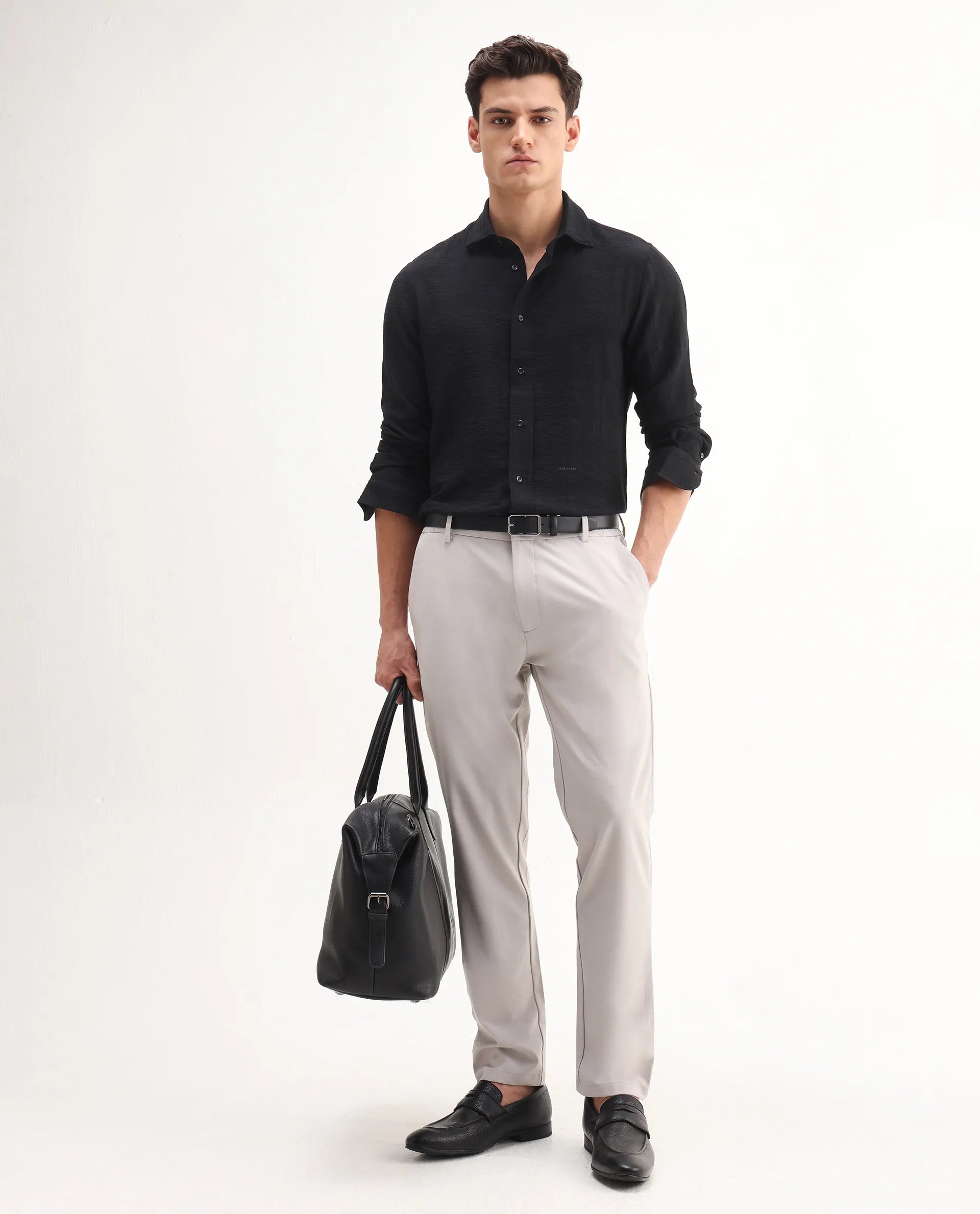 Rare Rabbit Men's Vaxo Black Viscose Blend Checked Print Regular Fit Full Sleeve Collared Shirt