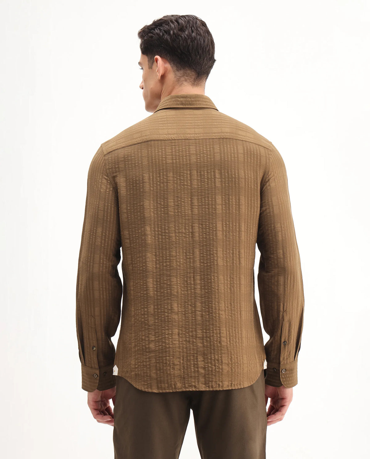 Rare Rabbit Men's Vaxo Dusky Mustard Viscose Blend Checked Print Regular Fit Full Sleeve Collared Shirt