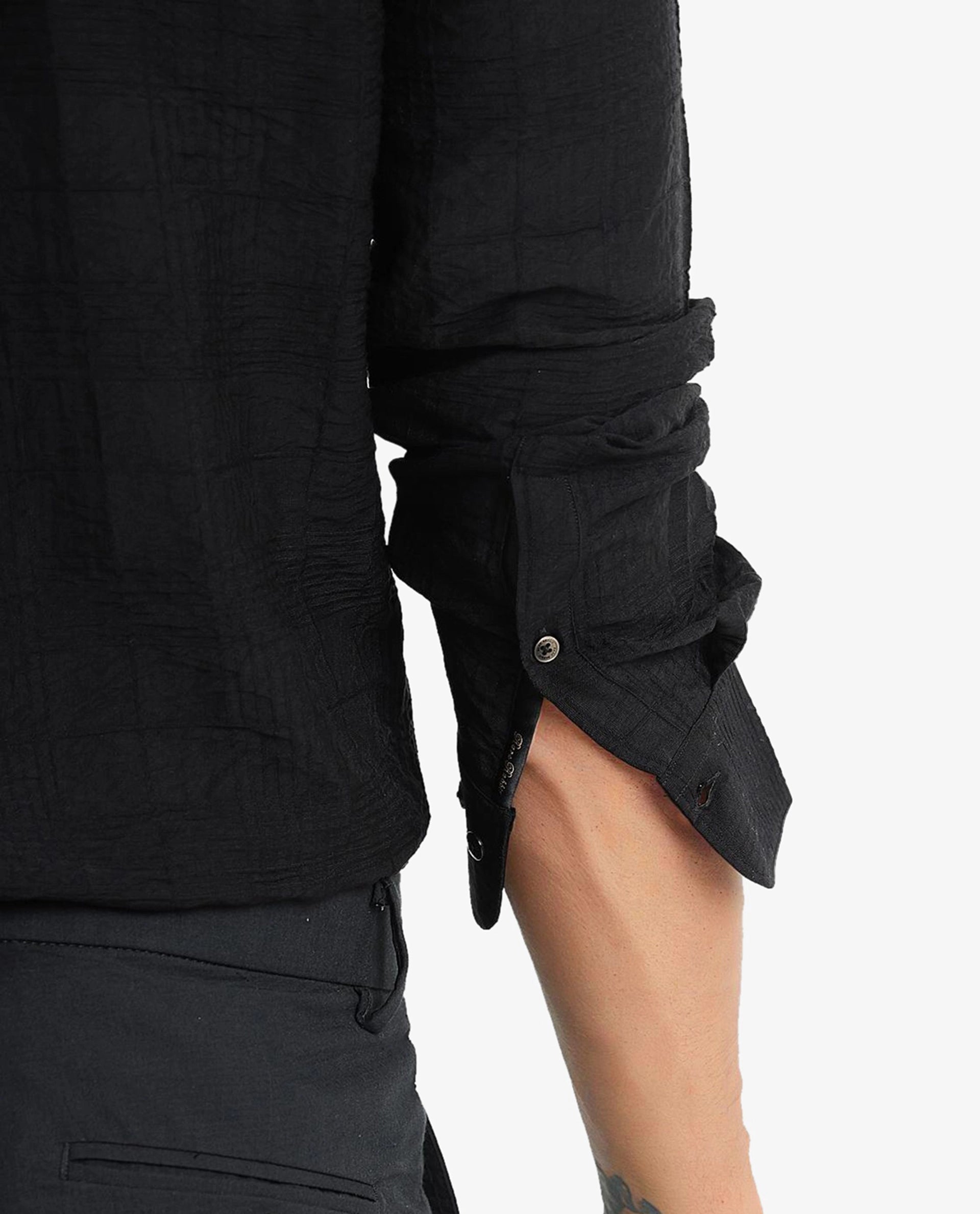 Rare Rabbit Men Vaxon Black Viscose Nylon Fabric Full Sleeve Regular Fit Self Dobby Check Shirt