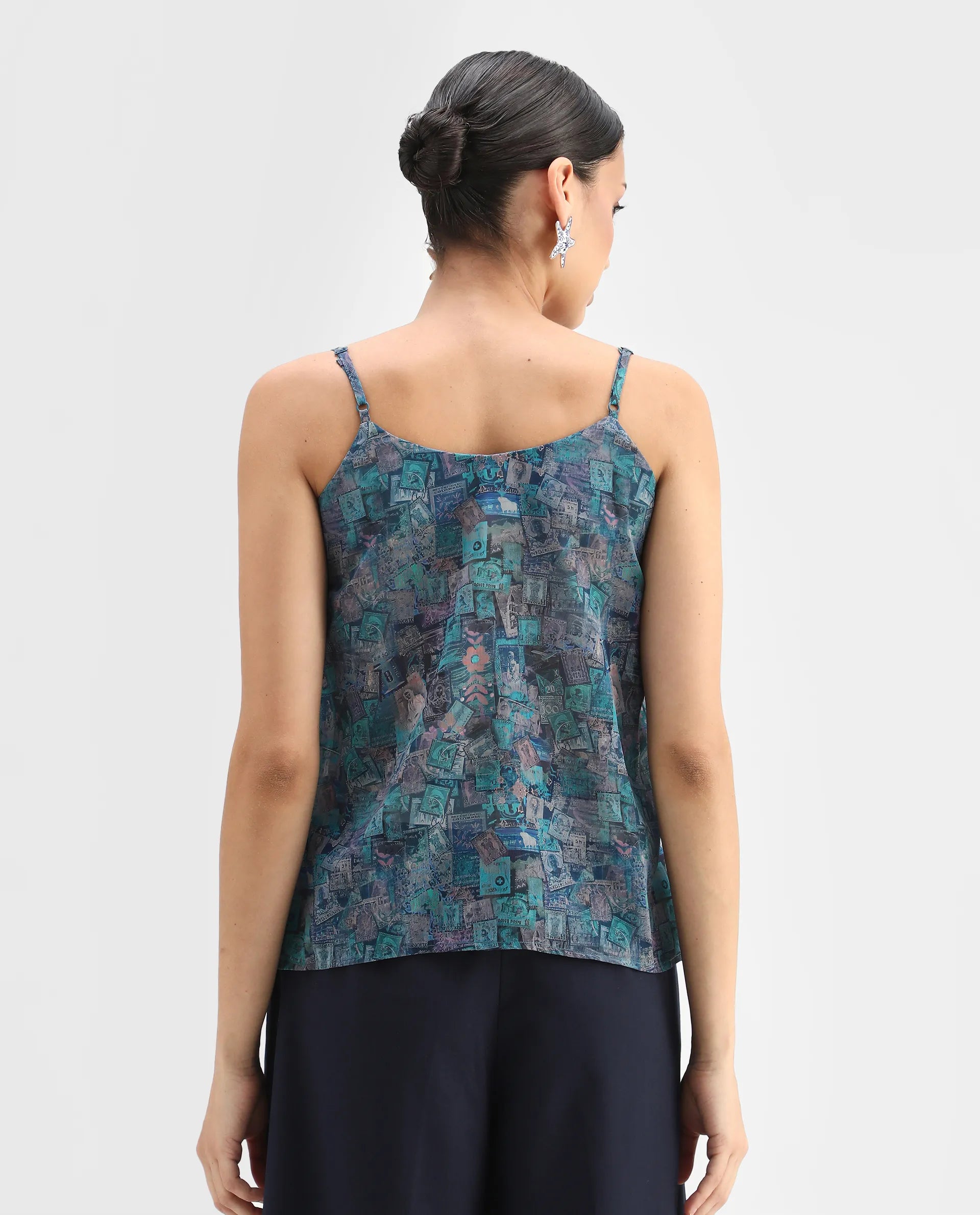 Rareism Women's Vciktg Multi Polyester V-Neck Object Print Sleeveless Regular Fit Top