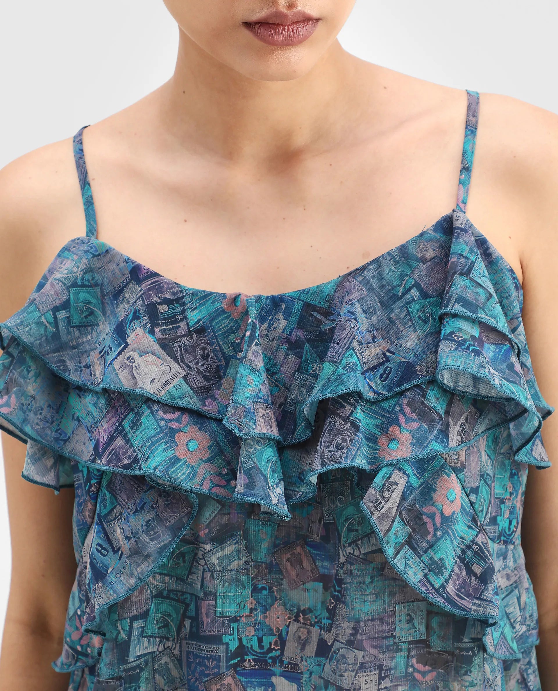 Rareism Women's Vciktg Multi Polyester V-Neck Object Print Sleeveless Regular Fit Top