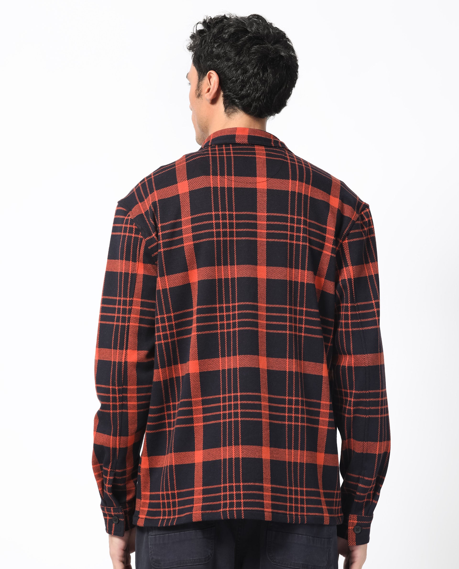 Rare Rabbit Men's Vega Black Cotton Polyester Fabric Full Sleeves Button Closure Checks Shacket