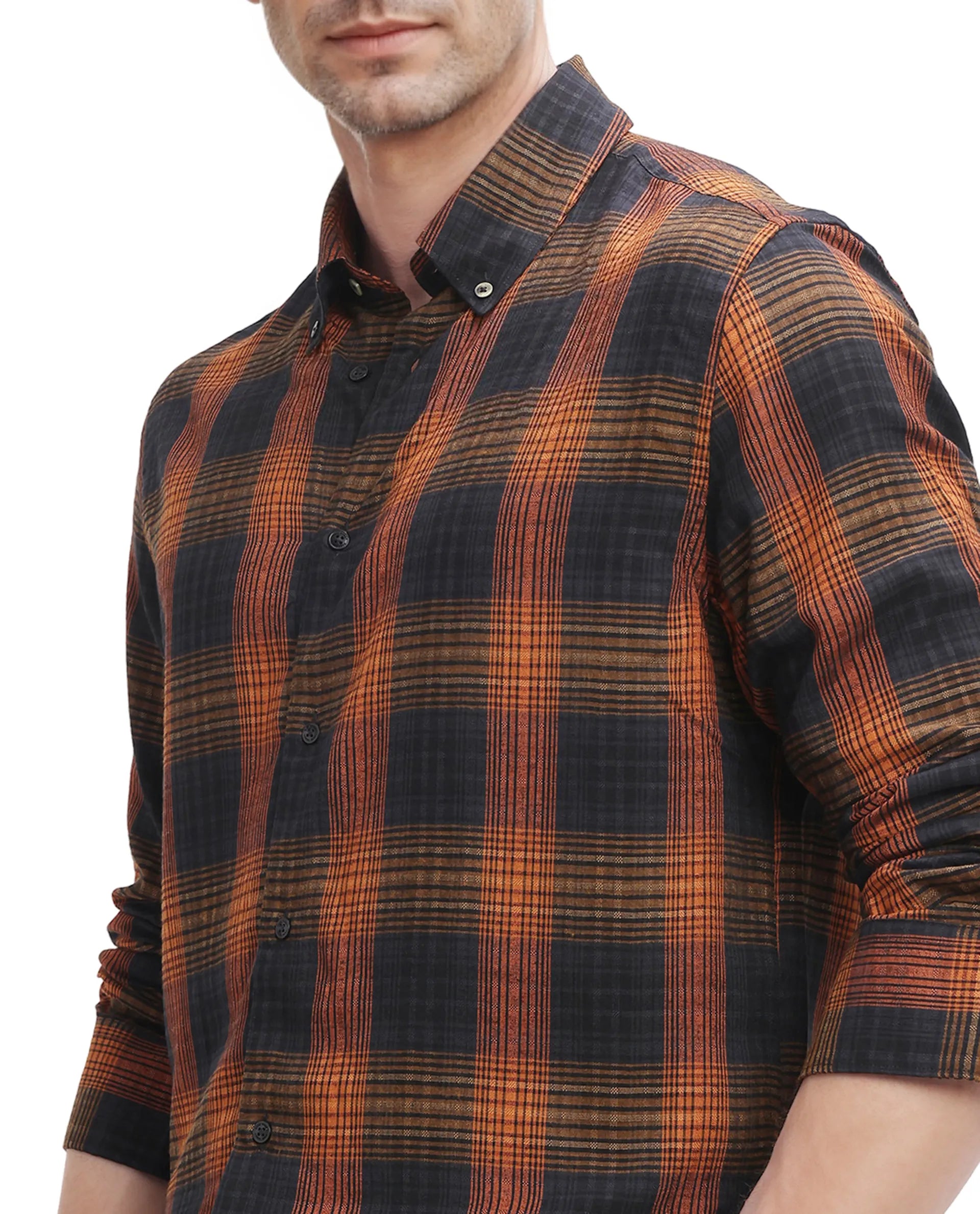 Rare Rabbit Men's Veil Black Cotton Fabric Full Sleeve Regular Fit Checks Shirt