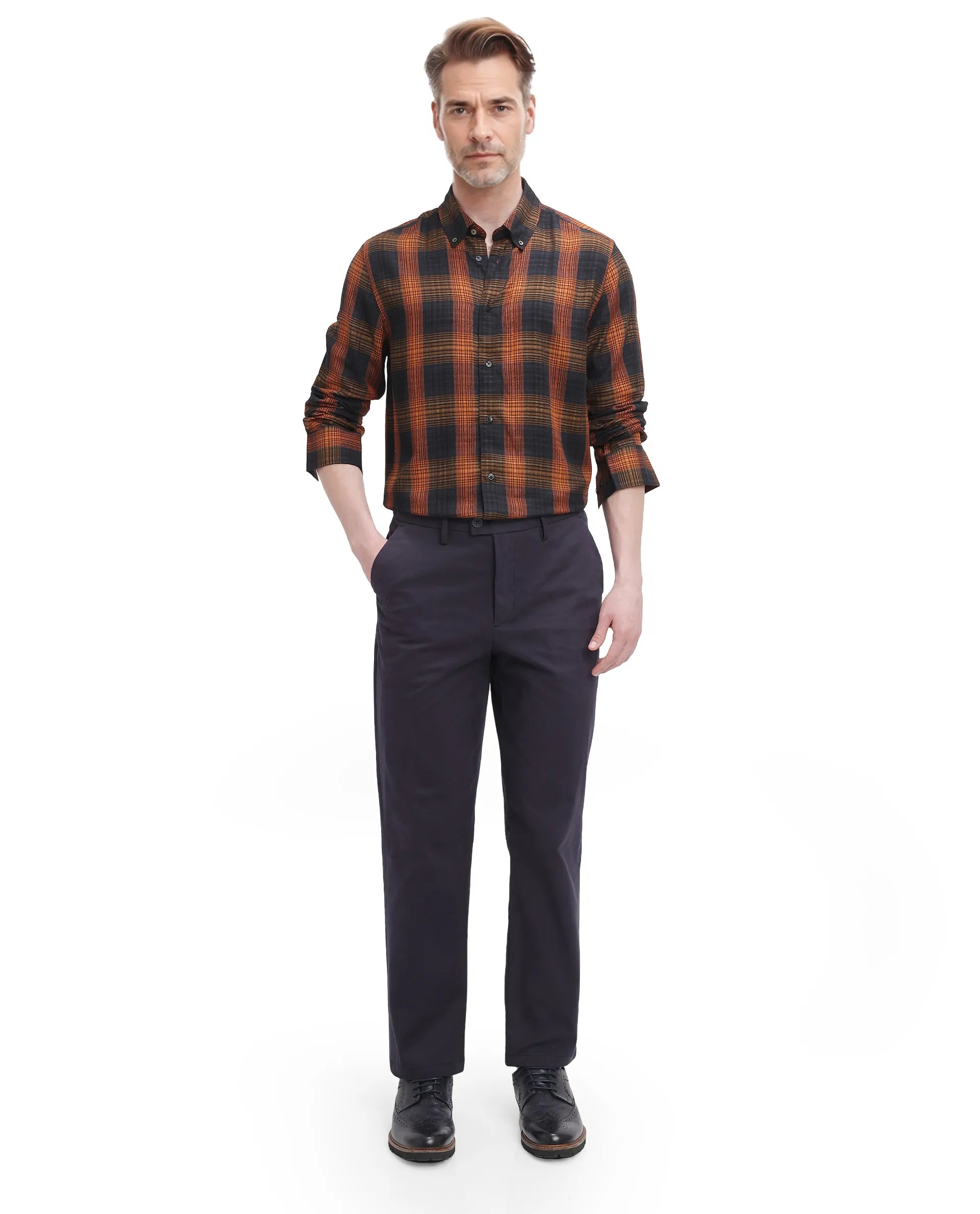 Rare Rabbit Men's Veil Black Cotton Fabric Full Sleeve Regular Fit Checks Shirt