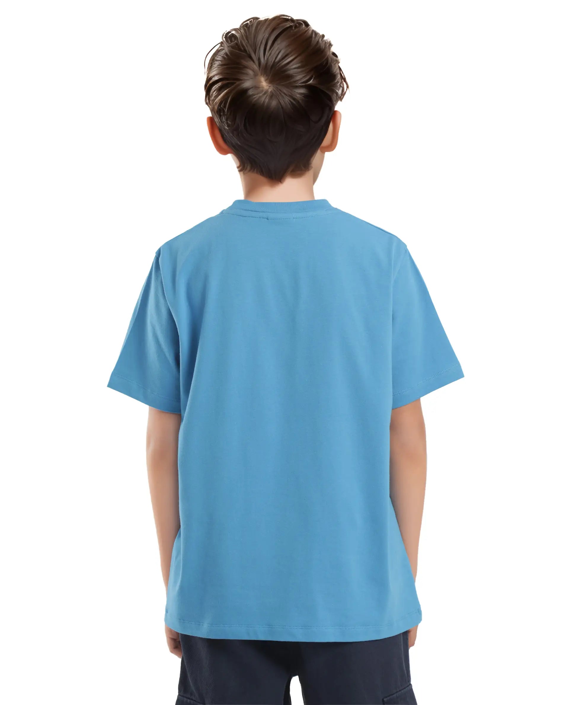 Rare Ones Kids Vel Blue Cotton Half Sleeves Crew Neck Embroidered Print T-Shirt