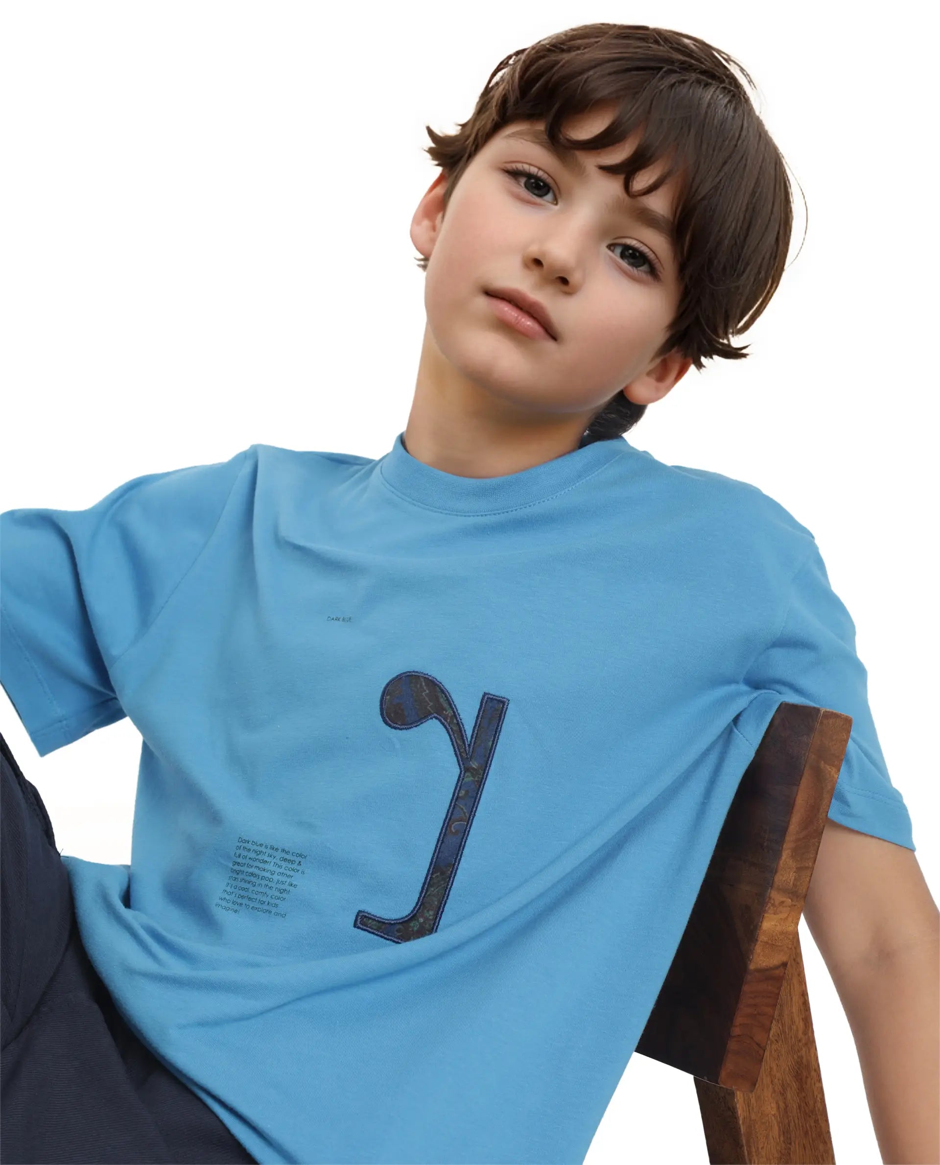 Rare Ones Kids Vel Blue Cotton Half Sleeves Crew Neck Embroidered Print T-Shirt