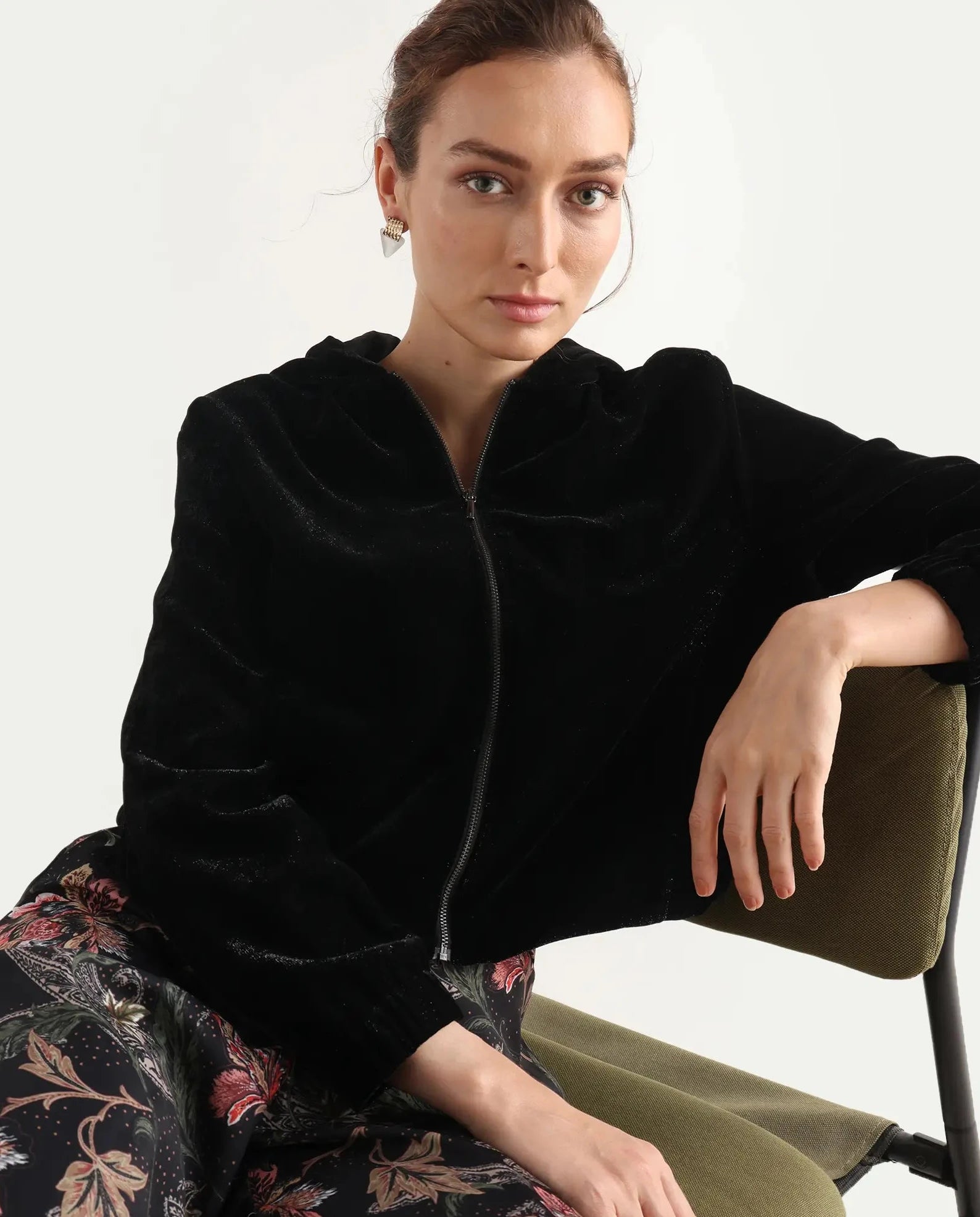 Rareism Women's Velbom-T Black Polyester Spread Collar Regular Fit Jacket