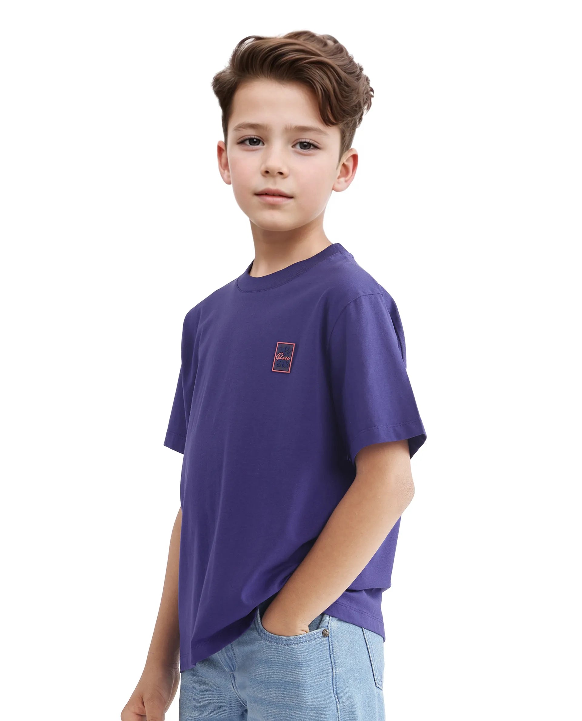 Rare Ones Kids Velit Purple Cotton Blend Half Sleeve Crew Neck Print T-Shirt