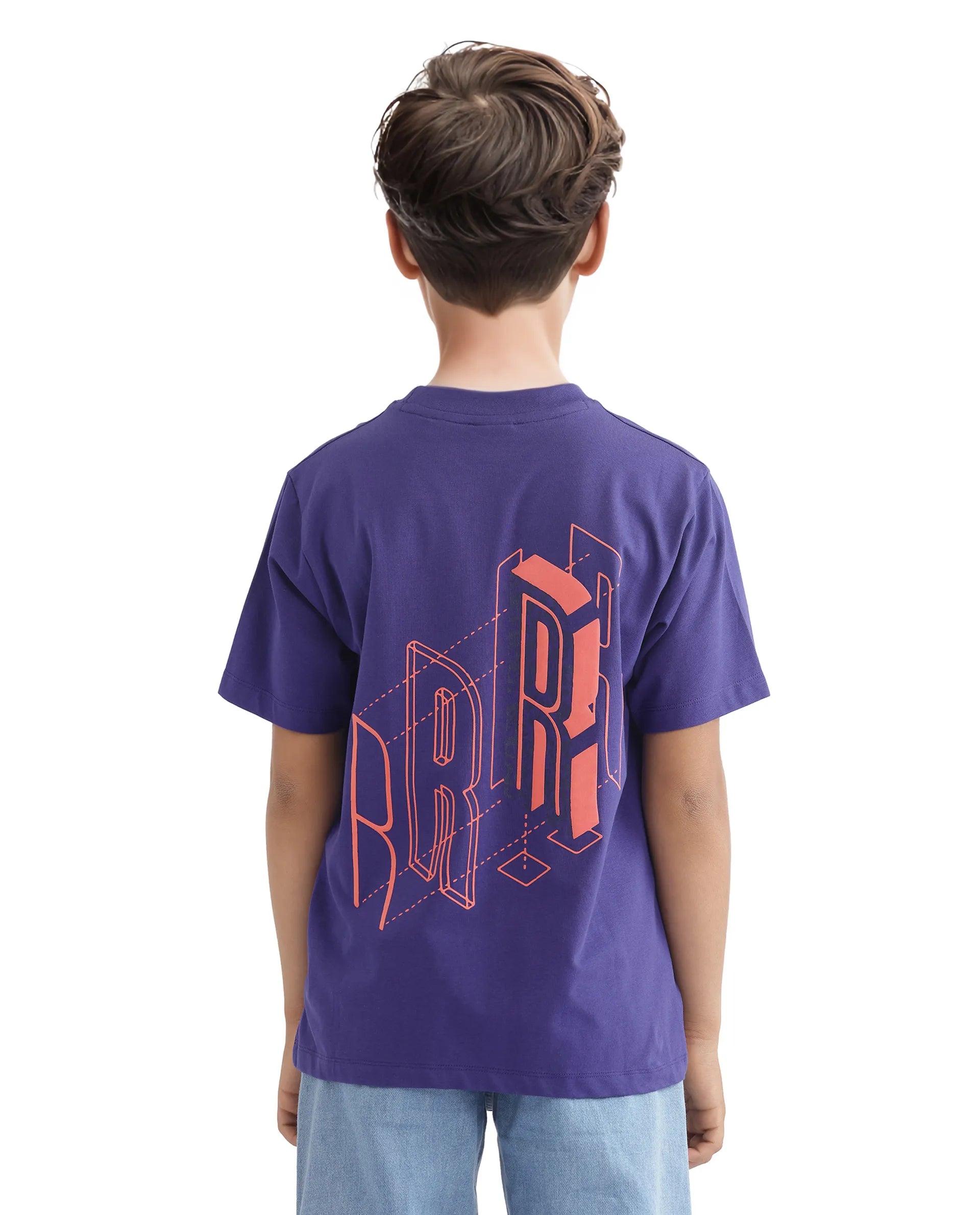 Rare Ones Kids Velit Purple Cotton Blend Half Sleeve Crew Neck Print T-Shirt