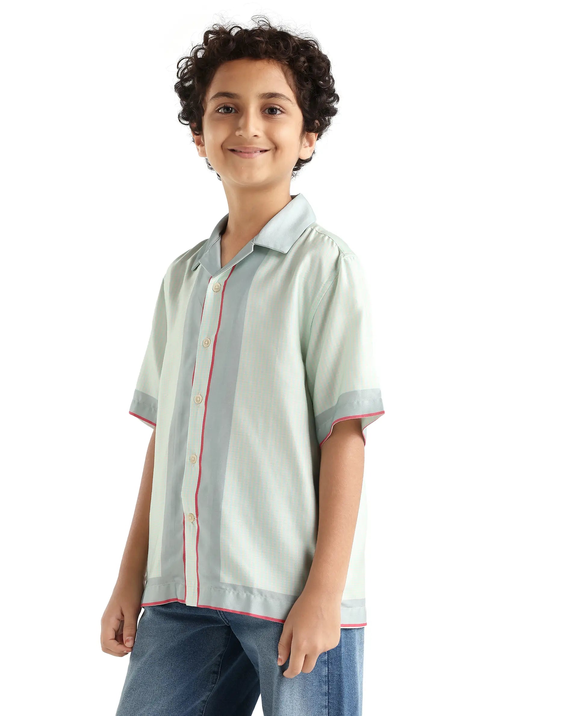 Rare Ones Kids Velix Pastel Blue Cotton Blend Striped Button Closure Regular Fit Shirt