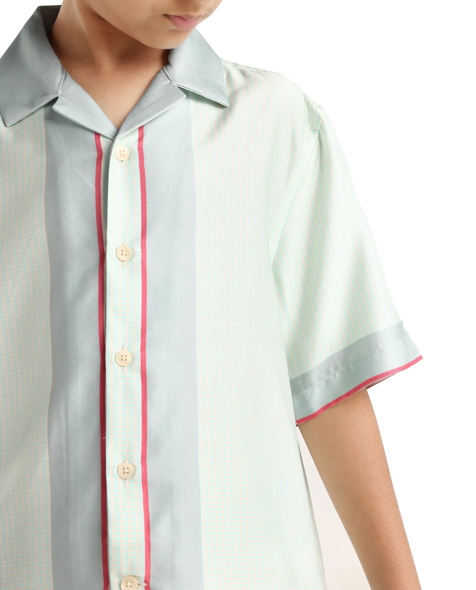 Rare Ones Kids Velix Pastel Blue Cotton Blend Striped Button Closure Regular Fit Shirt