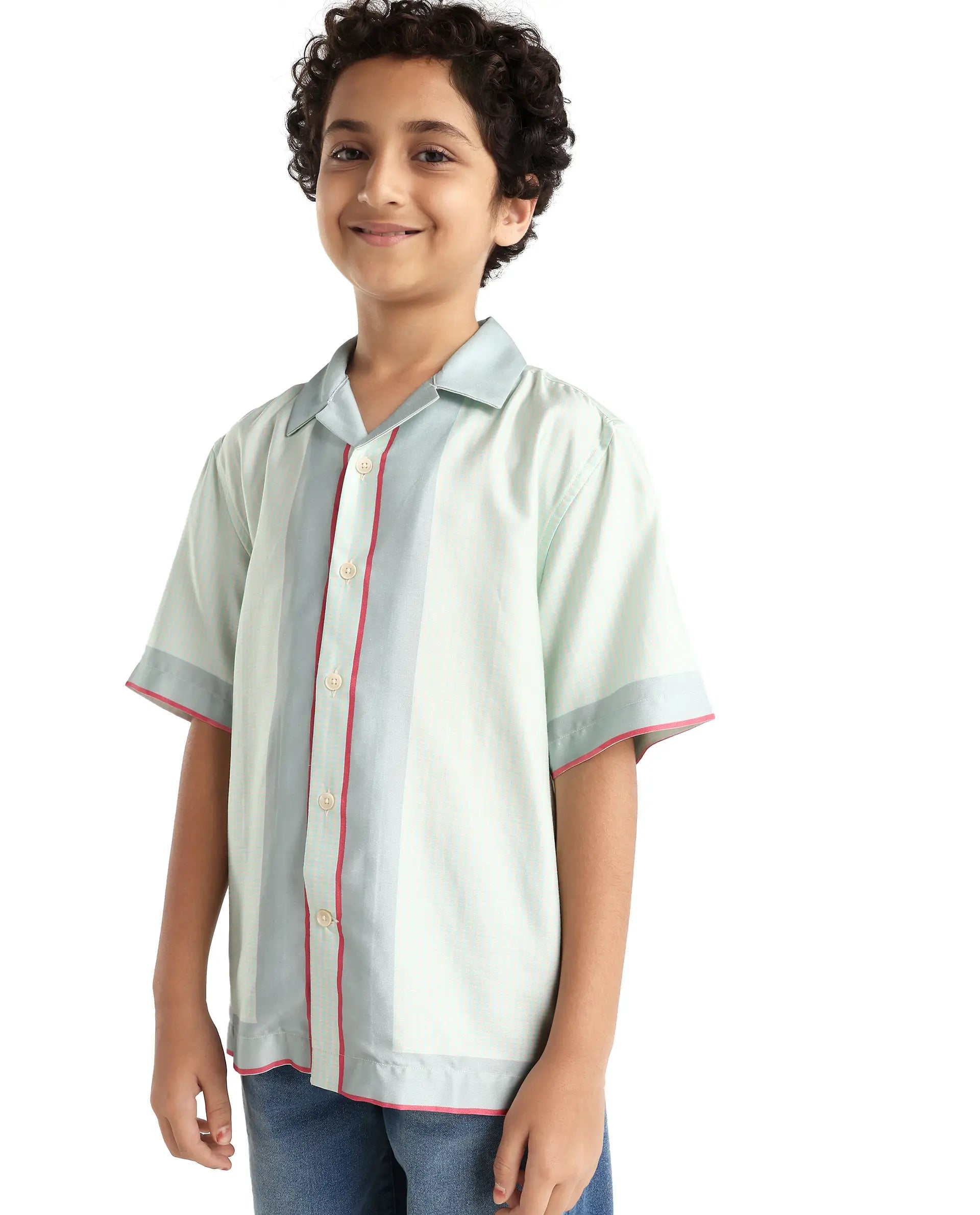 Rare Ones Kids Velix Pastel Blue Cotton Blend Striped Button Closure Regular Fit Shirt