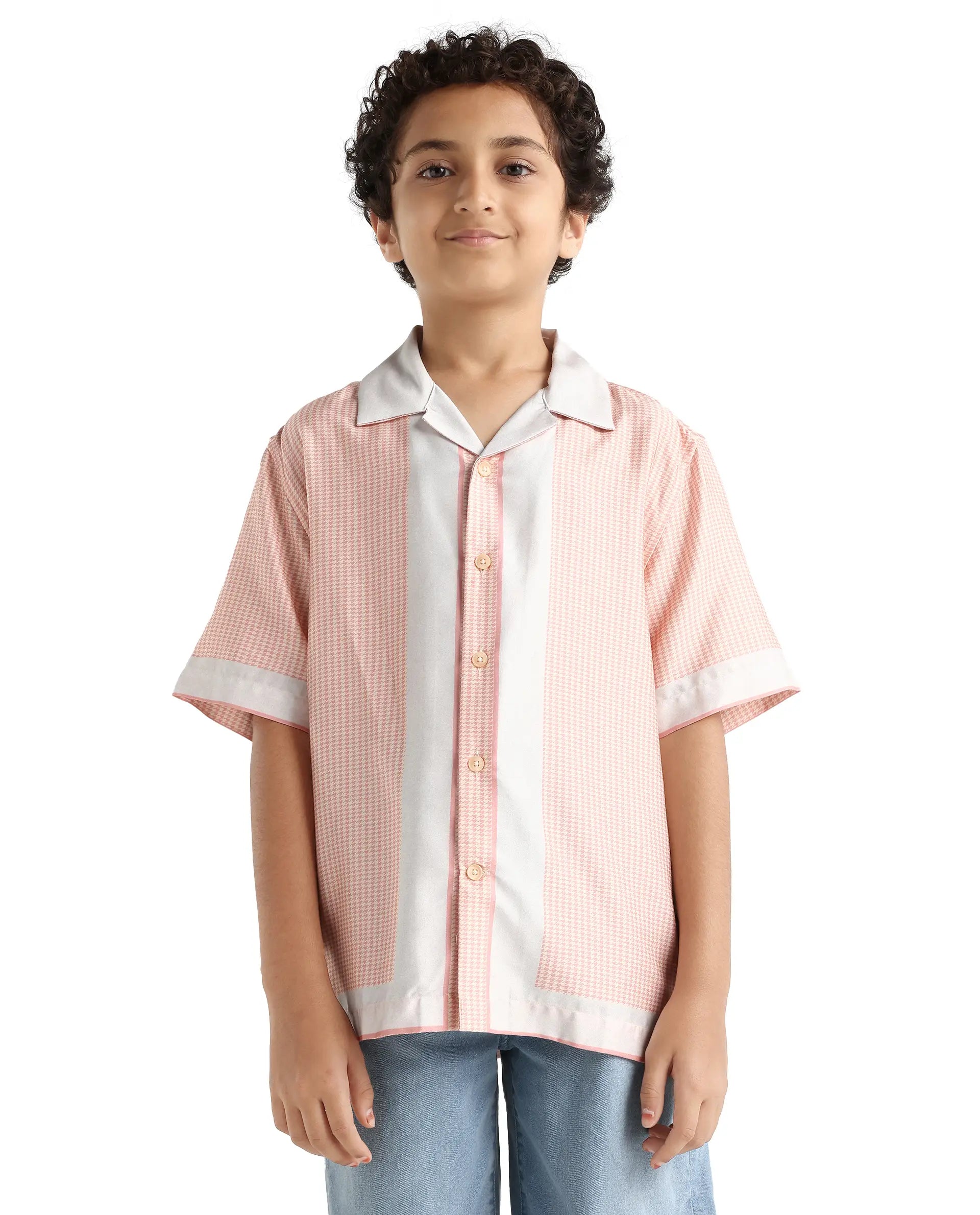 Rare Ones Kids Velix Pastel Pink Cotton Blend Print Button Closure Regular Fit Shirt