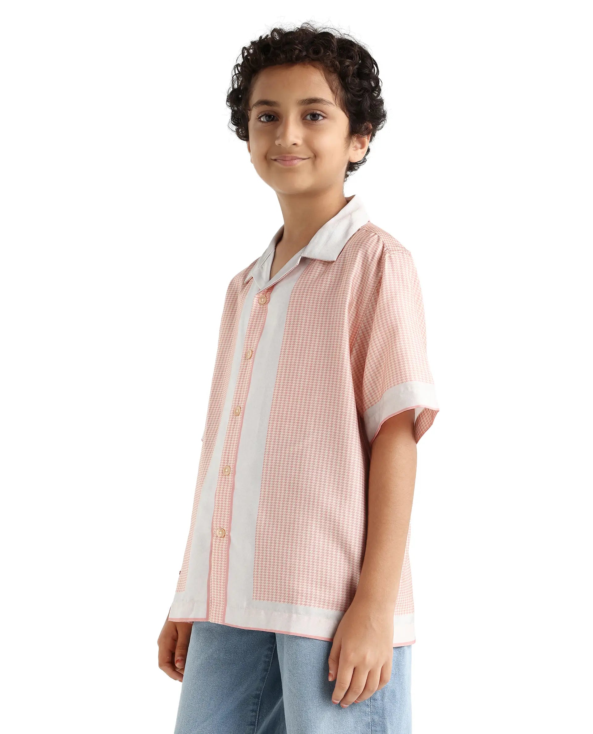 Rare Ones Kids Velix Pastel Pink Cotton Blend Print Button Closure Regular Fit Shirt