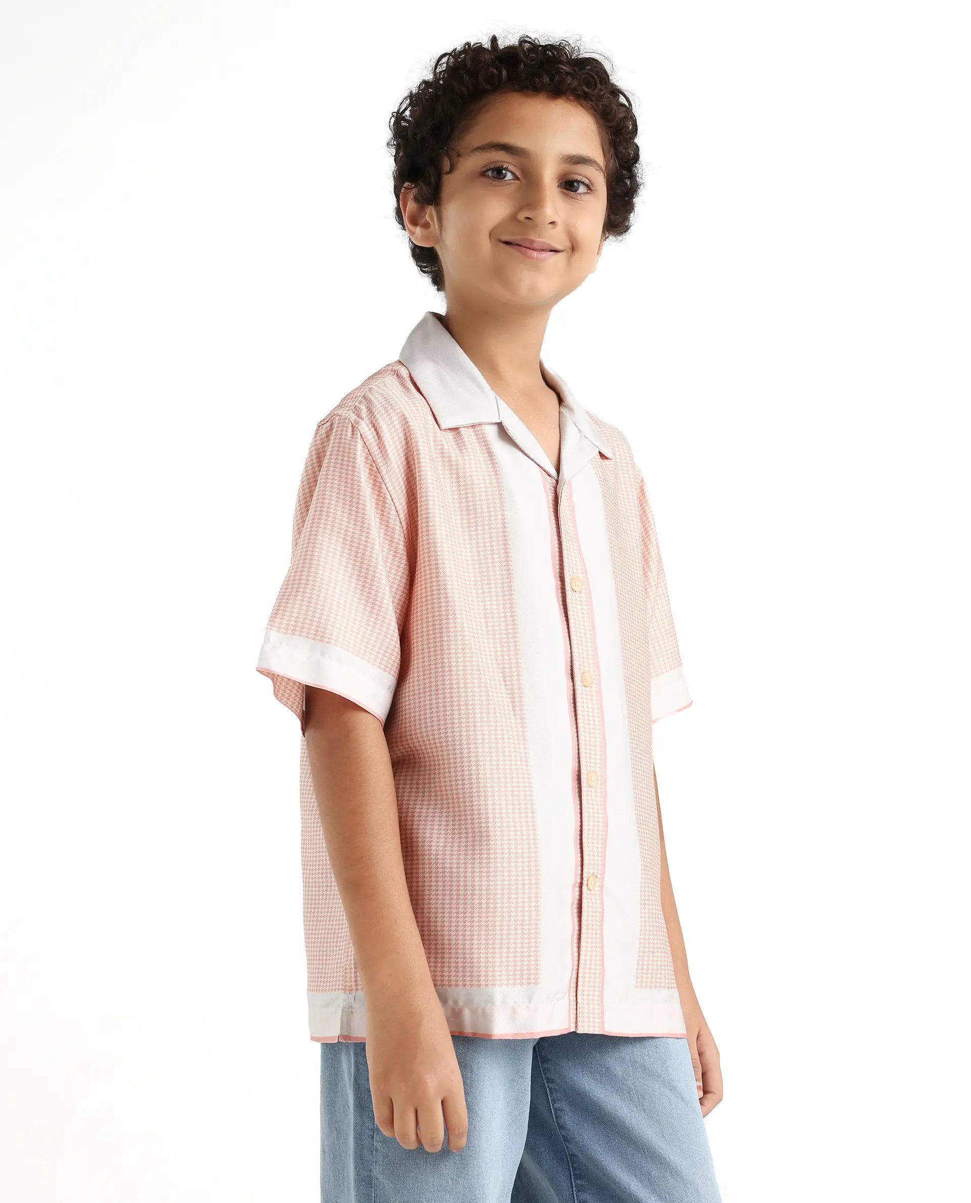 Rare Ones Kids Velix Pastel Pink Cotton Blend Print Button Closure Regular Fit Shirt