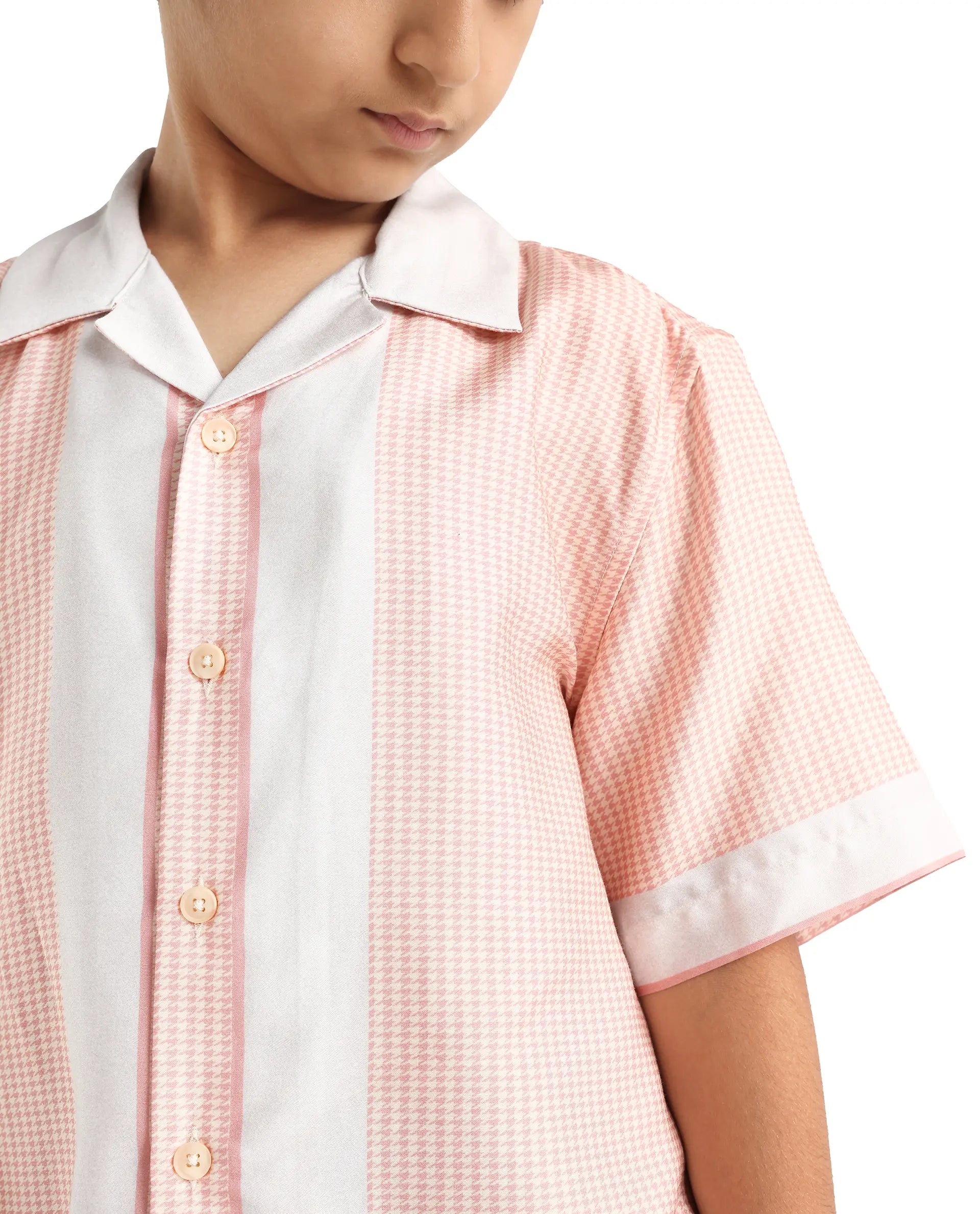 Rare Ones Kids Velix Pastel Pink Cotton Blend Print Button Closure Regular Fit Shirt
