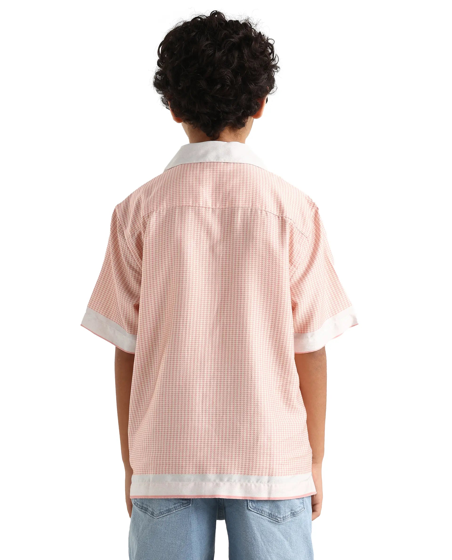 Rare Ones Kids Velix Pastel Pink Cotton Blend Print Button Closure Regular Fit Shirt