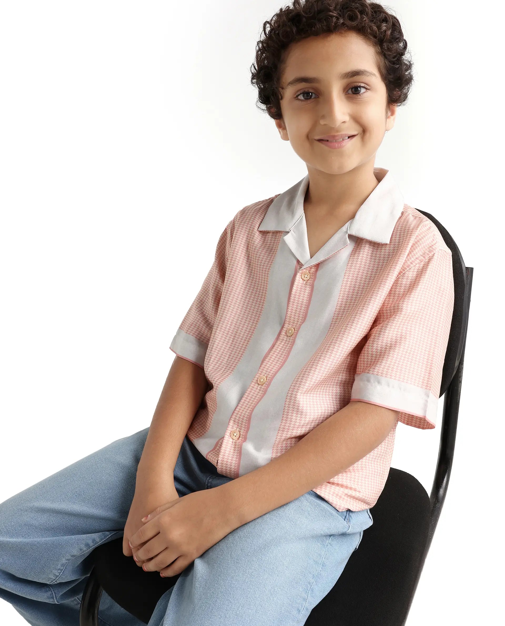 Rare Ones Kids Velix Pastel Pink Cotton Blend Print Button Closure Regular Fit Shirt