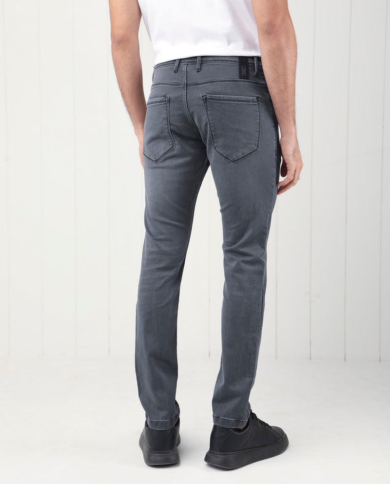 Rare Rabbit Men's Velles Dark Grey Mid Wash Mid-Rise Slim Fit Jeans