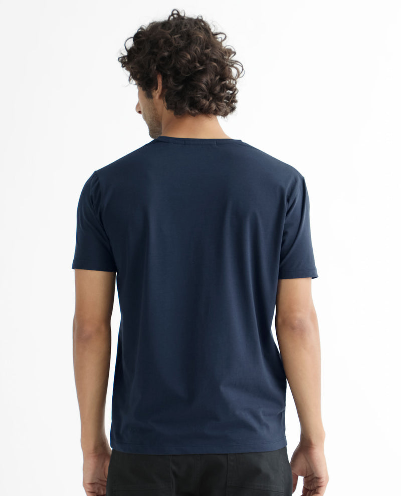 Buckle Black Textured Notch Neck T-Shirt - Men's T-Shirts in Blue
