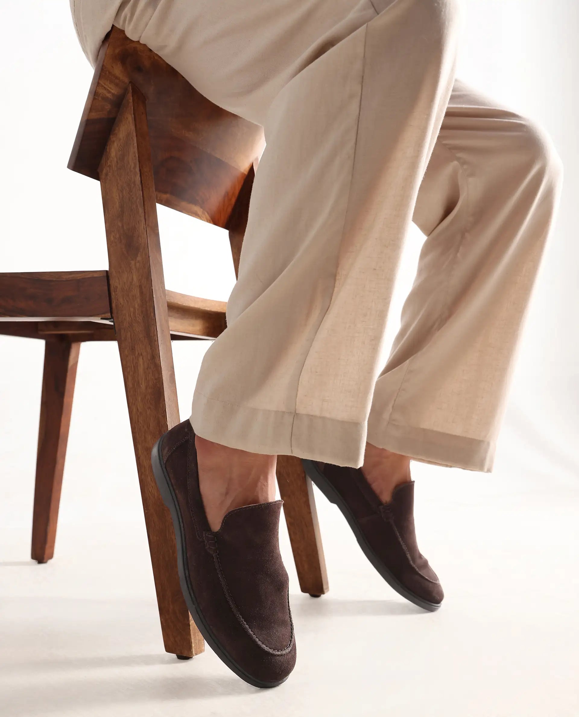 Rare Rabbit Men Velour Coffee Suede Leather Slip-On Closure Loafer