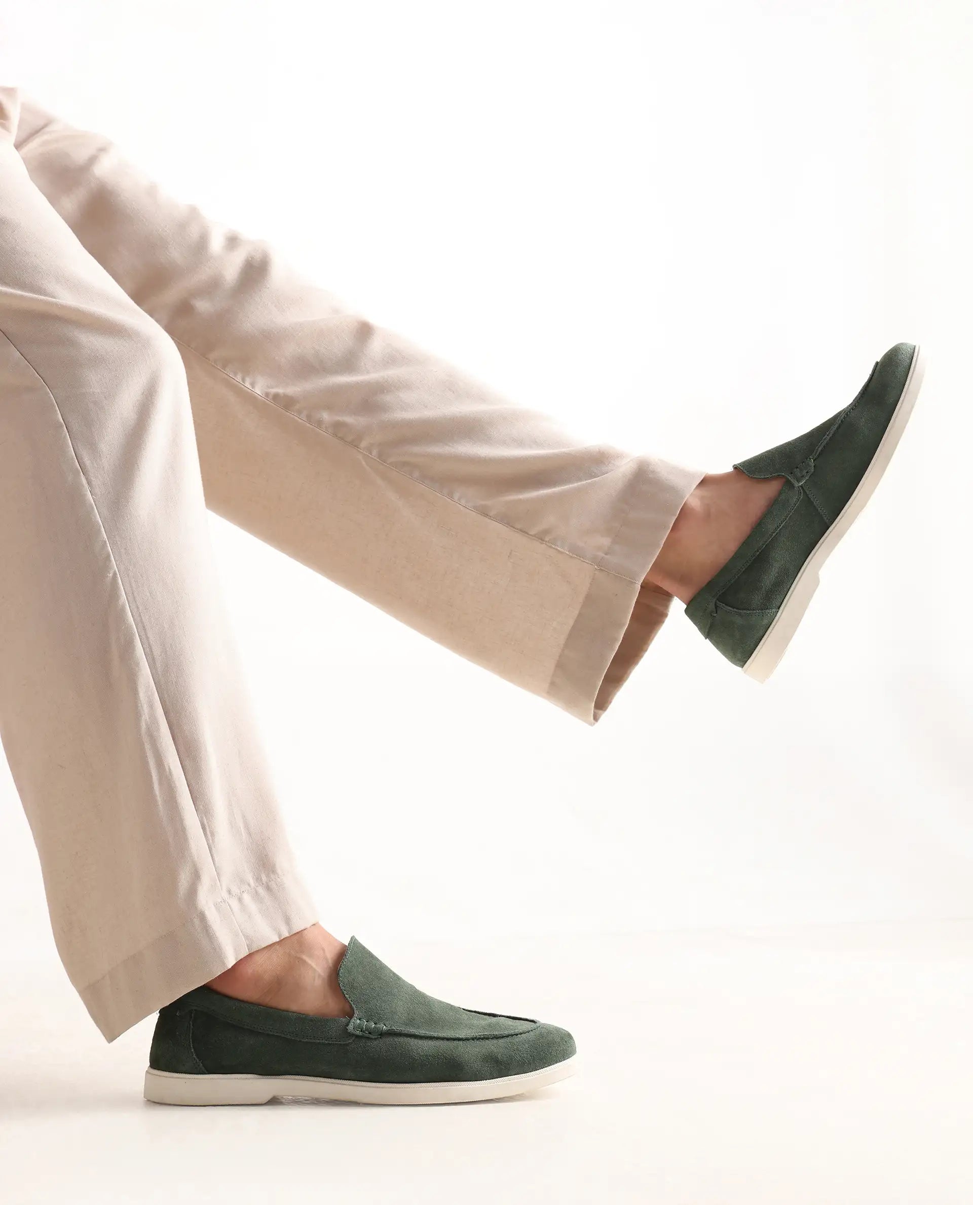 Rare Rabbit Men Velour Sage Green Suede Leather Slip-On Closure Loafer