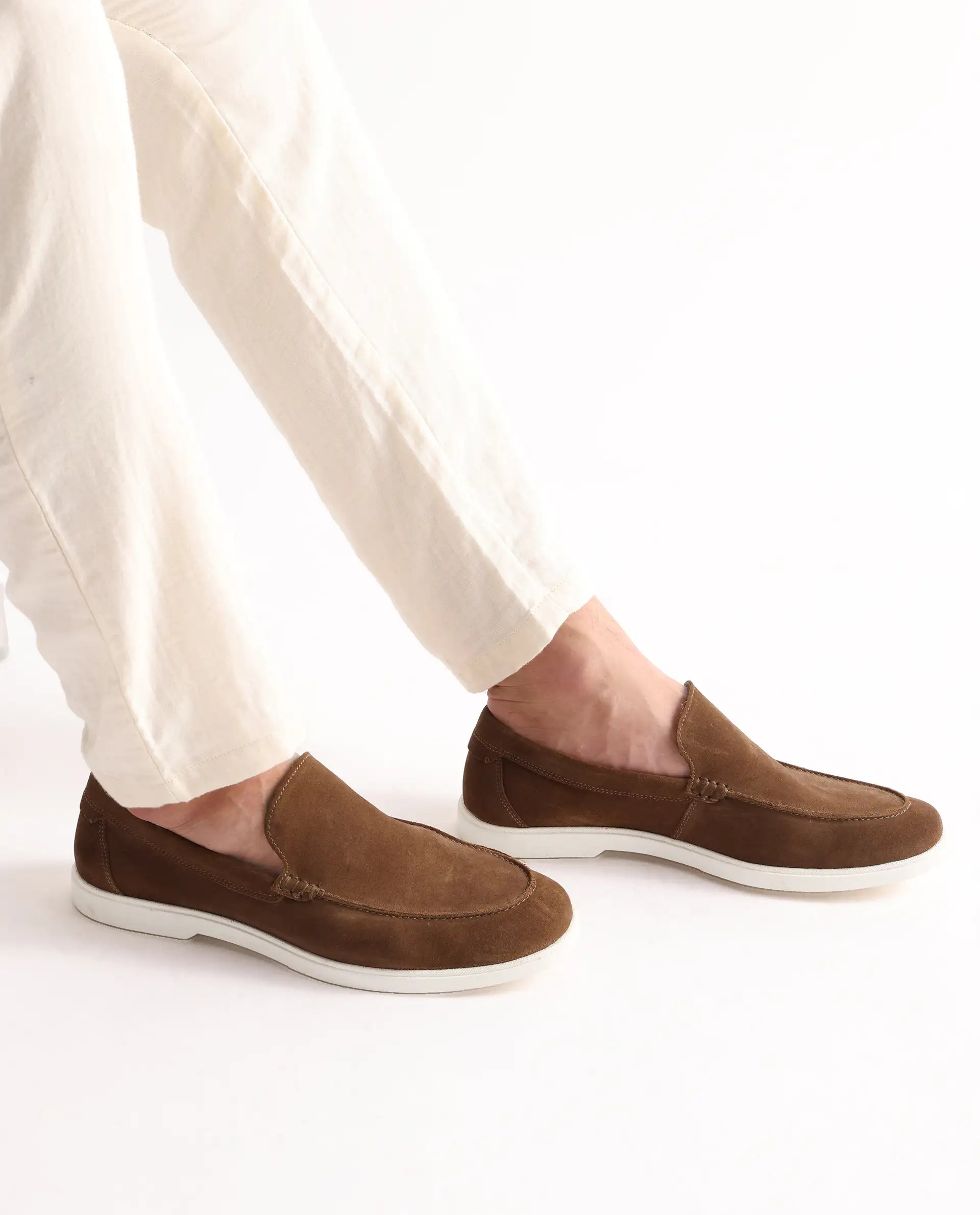 Rare Rabbit Men Velour Tan Suede Leather Slip-On Closure Loafer