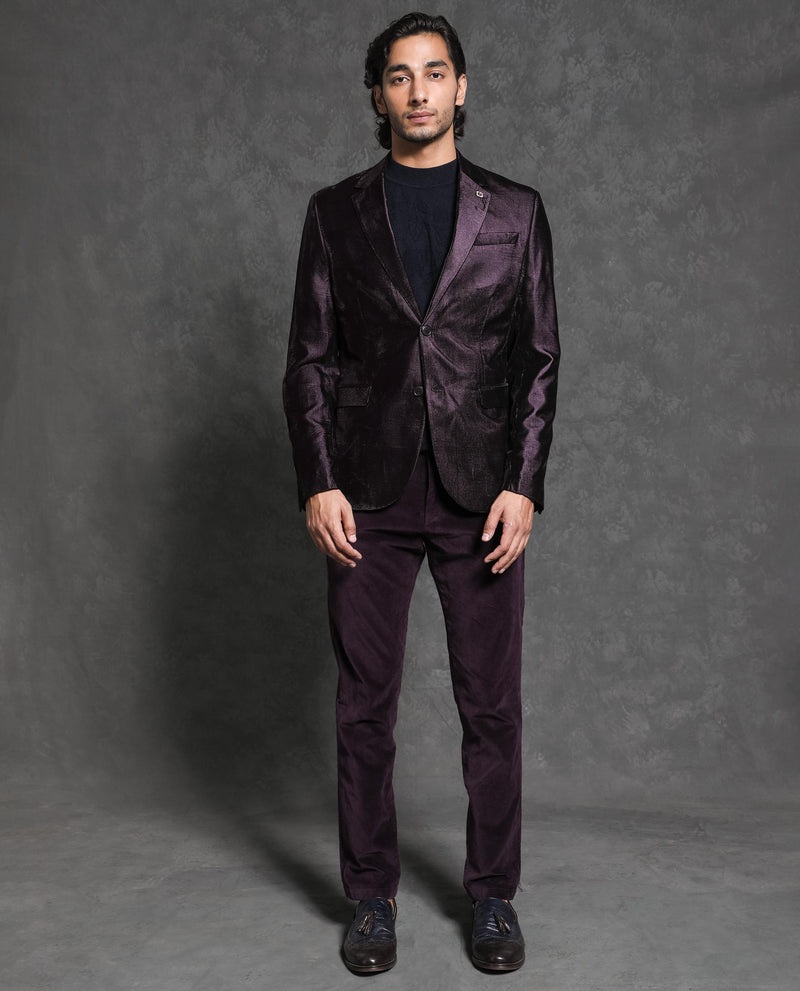 Rare Rabbit Men's Velter Light Purple Polyester Viscose Fabric Single Breasted Tailored Fit Two Tone Velvet Blazer