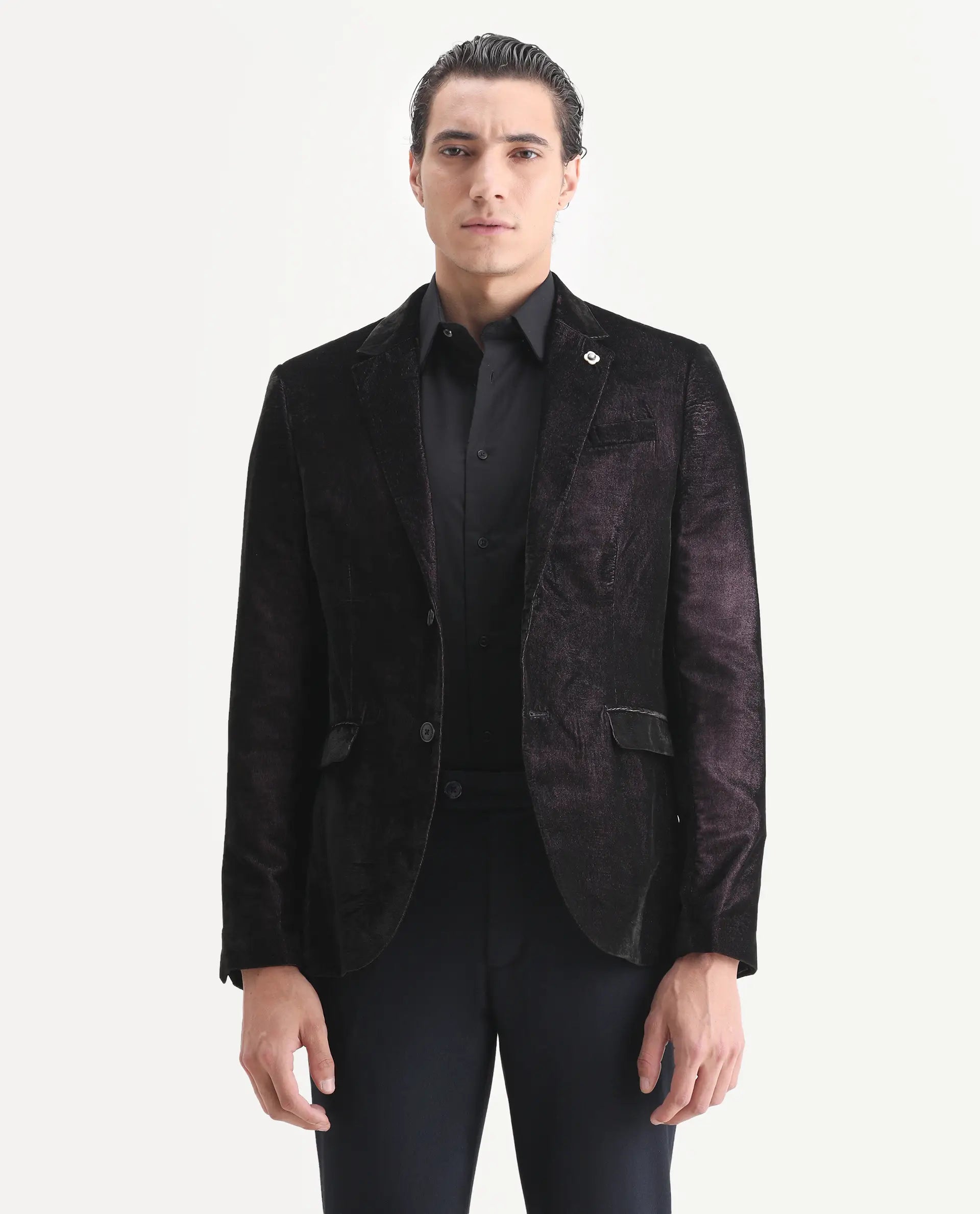 Rare Rabbit Men's Velter Light Purple Velvet Plain Tailored Fit Full Sleeve Lapel Neck Blazer