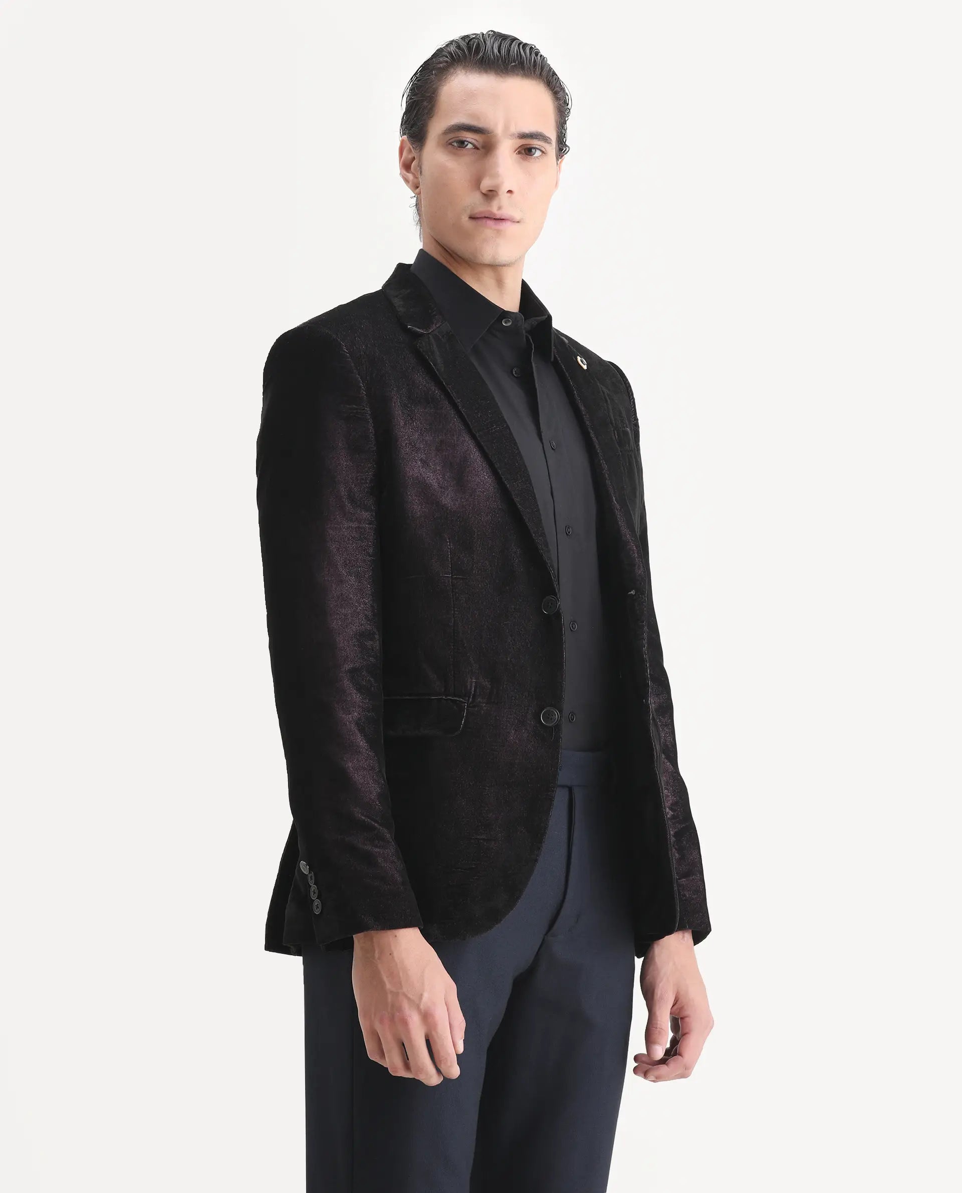 Rare Rabbit Men's Velter Light Purple Velvet Plain Tailored Fit Full Sleeve Lapel Neck Blazer