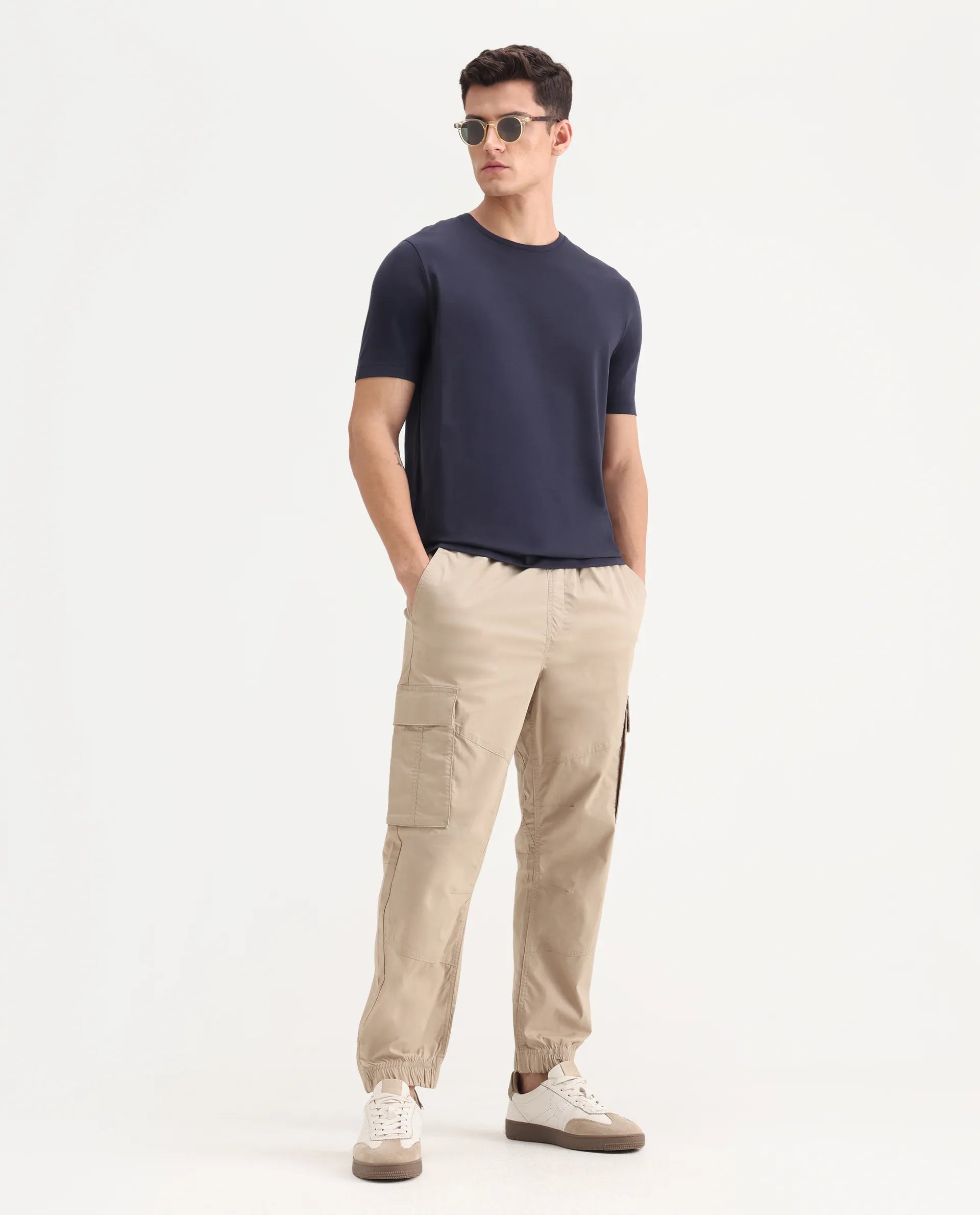 Rare Rabbit Men's Veltra Dark Navy Modal Blend Plain Regular Fit Half Sleeve Crew Neck T-Shirt