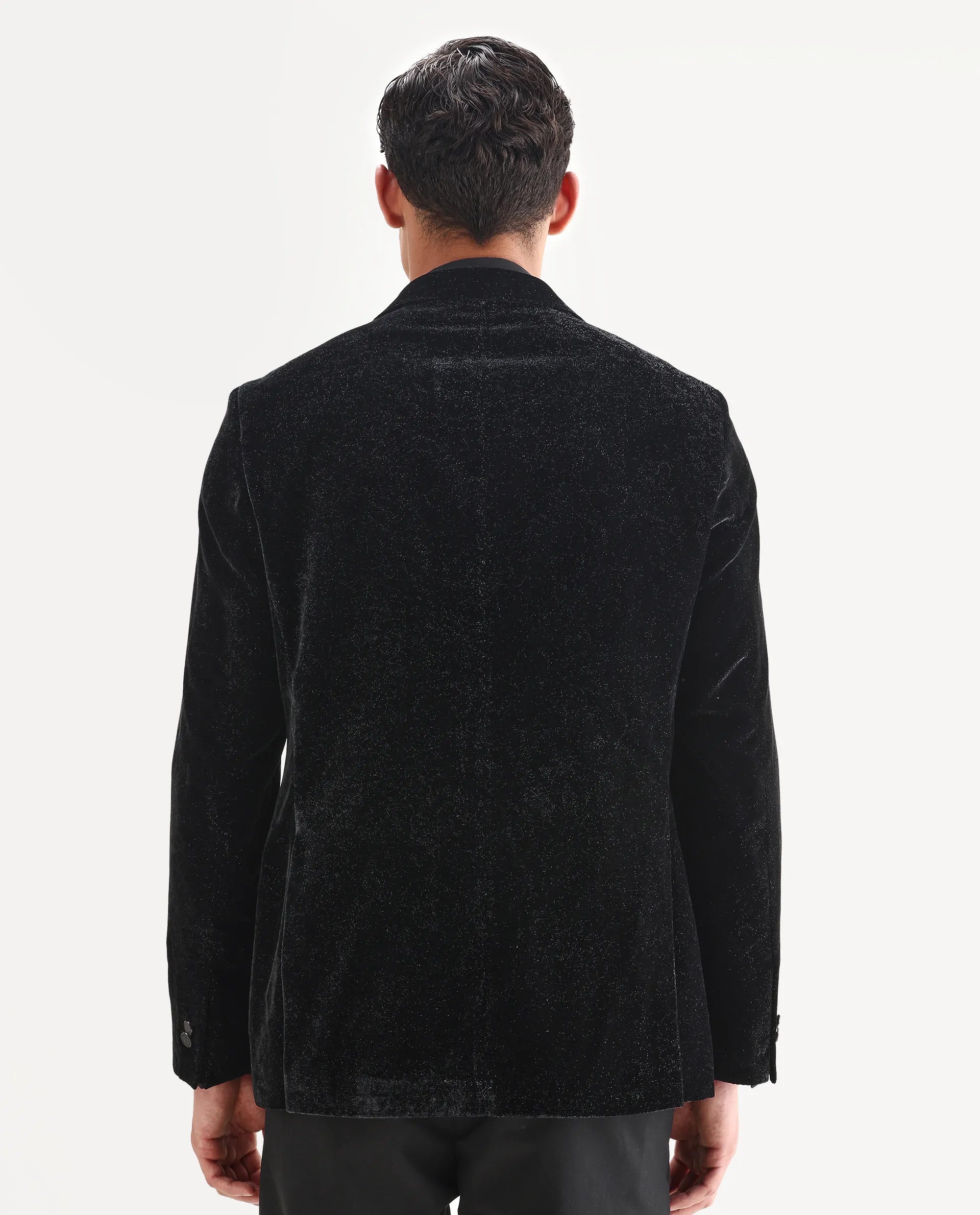 Rare Rabbit Men's Velvi Black Polyester Fabric Full Sleeve Lapel Neck Plain Blazer