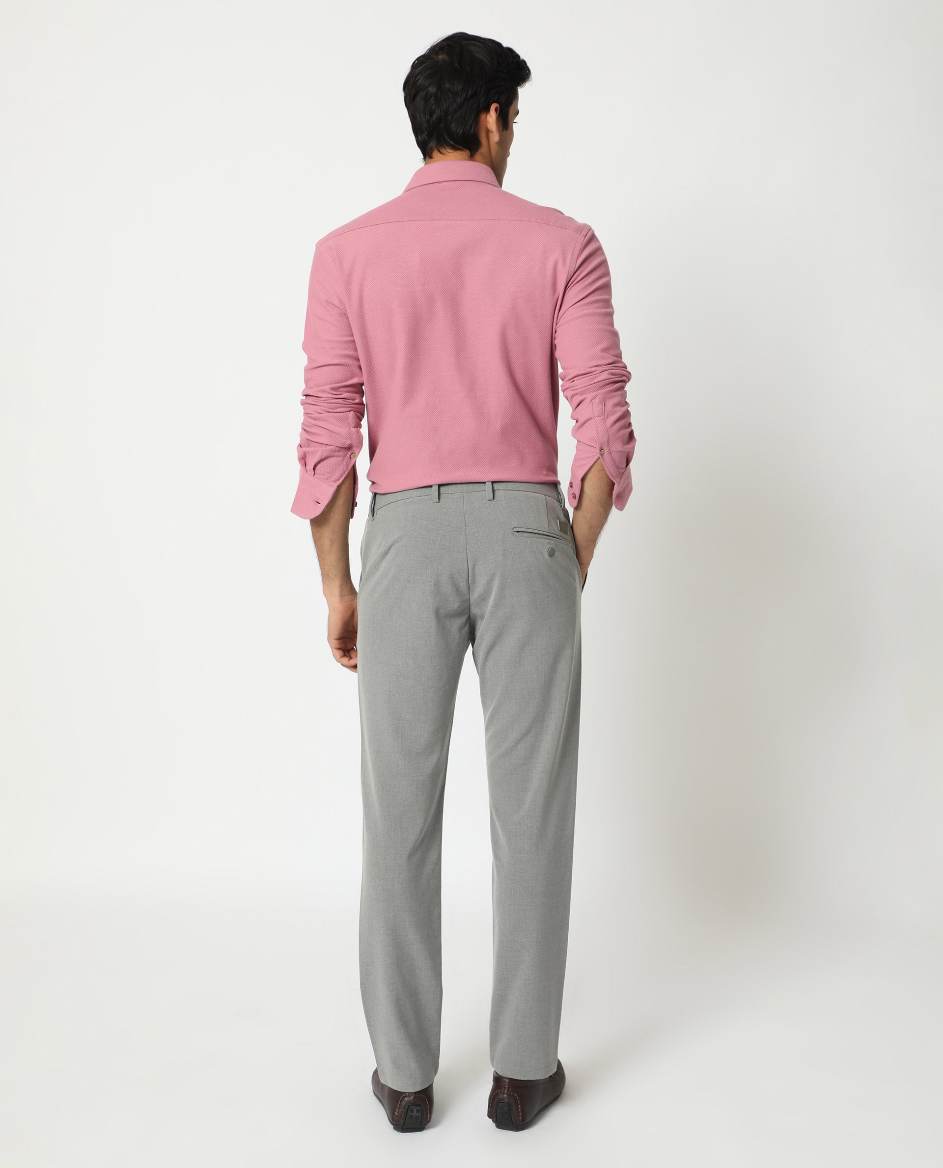 Rare Rabbit Men's Venziya Pink Cotton Knitted Fabric Full Sleeves Solid Shirt