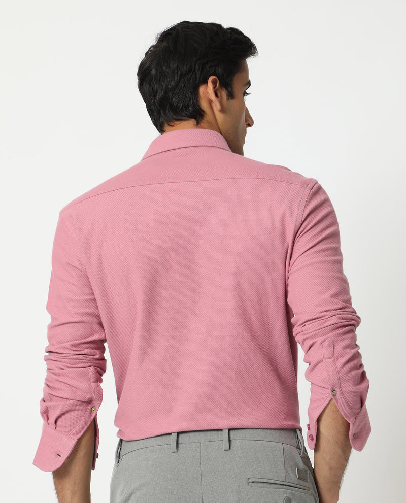 Rare Rabbit Men's Venziya Pink Cotton Knitted Fabric Full Sleeves Solid Shirt