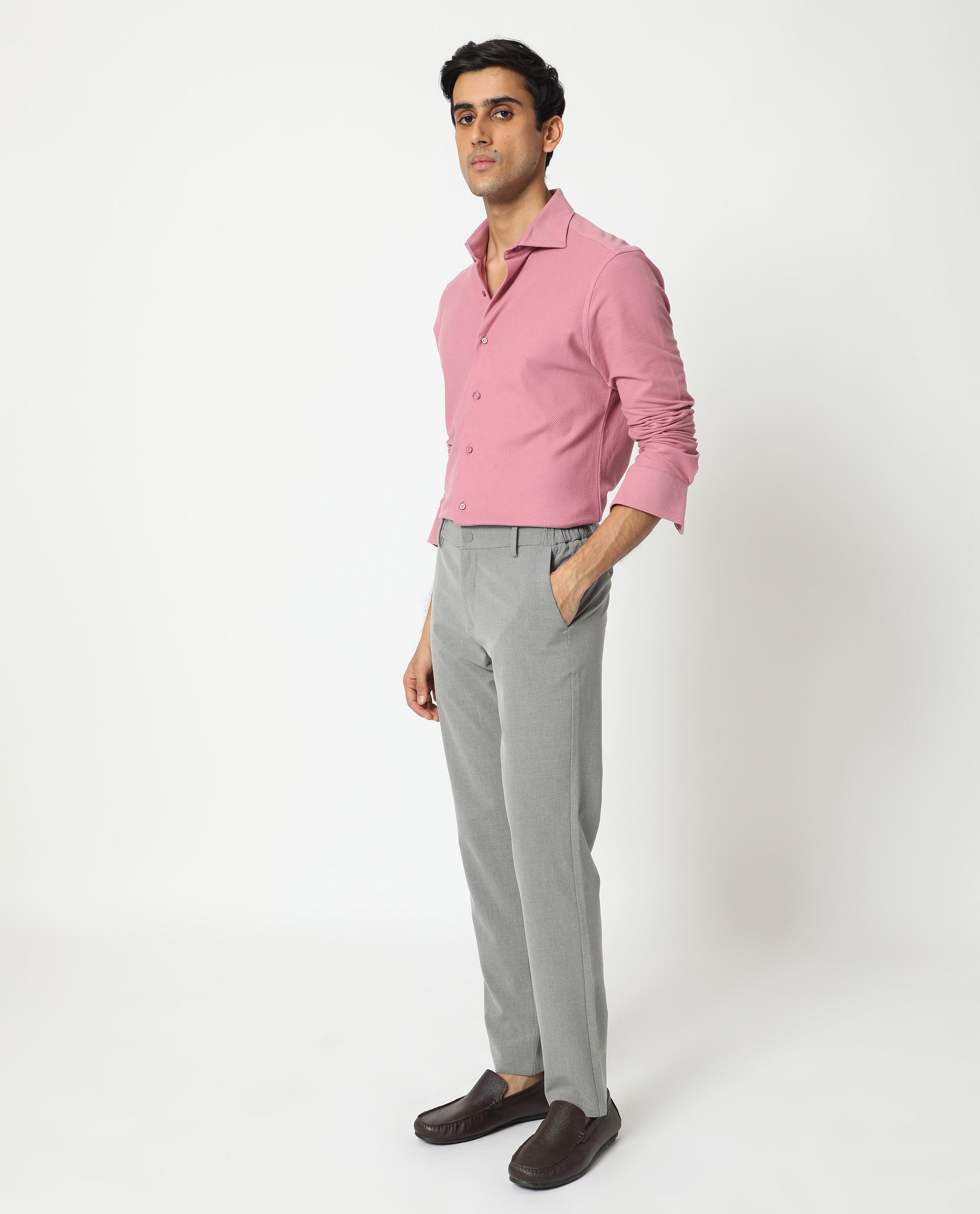 Rare Rabbit Men's Venziya Pink Cotton Knitted Fabric Full Sleeves Solid Shirt