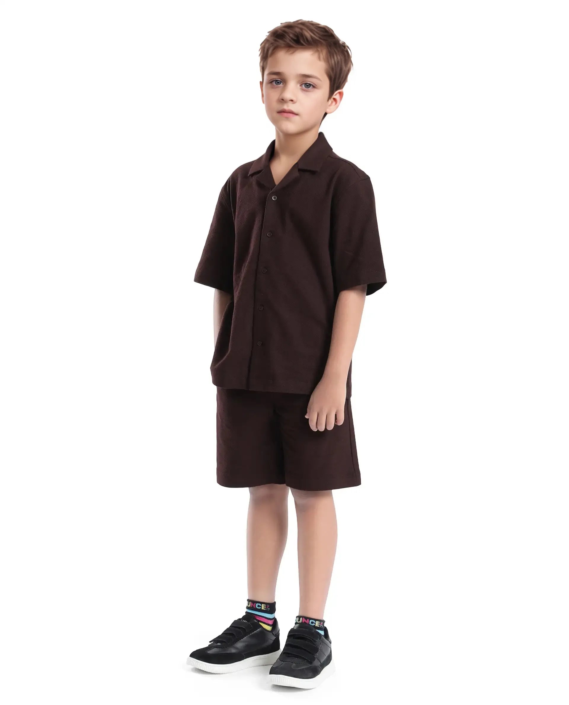 Rare Ones Kids Veno-B Brown Cotton Drawstring Closure Solid Regular Fit Shorts