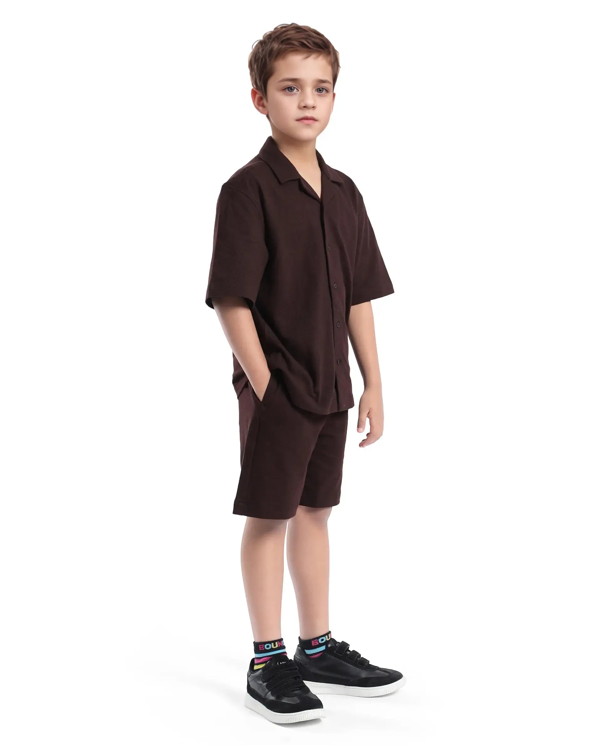 Rare Ones Kids Veno-B Brown Cotton Drawstring Closure Solid Regular Fit Shorts