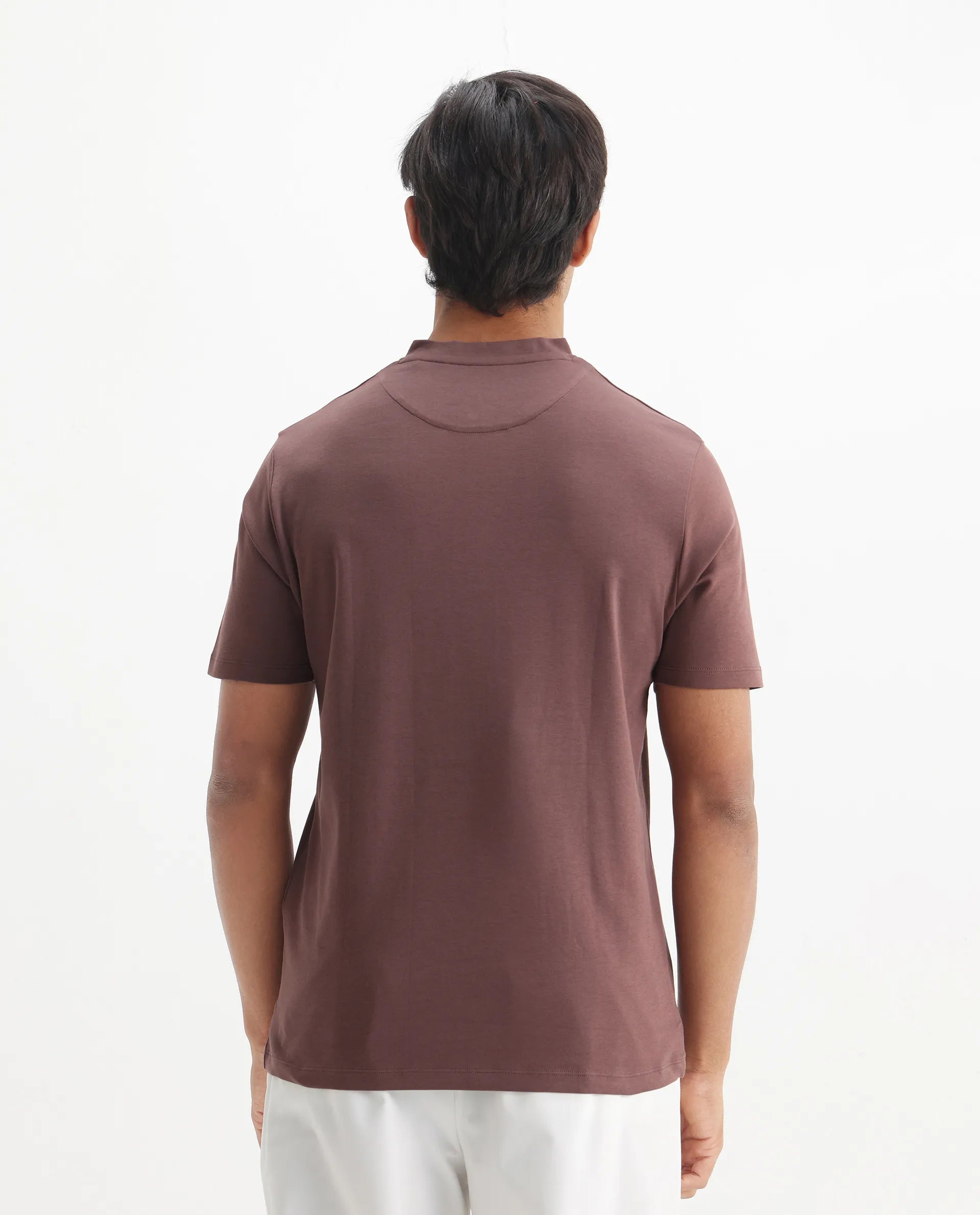 Rare Rabbit Men's Veno Brown Cotton Plain Regular Fit Half Sleeve Polo