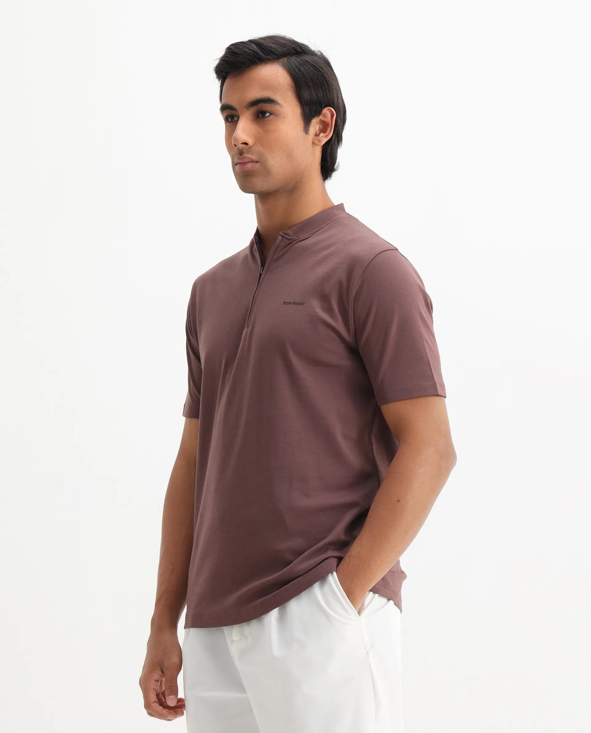 Rare Rabbit Men's Veno Brown Cotton Plain Regular Fit Half Sleeve Polo