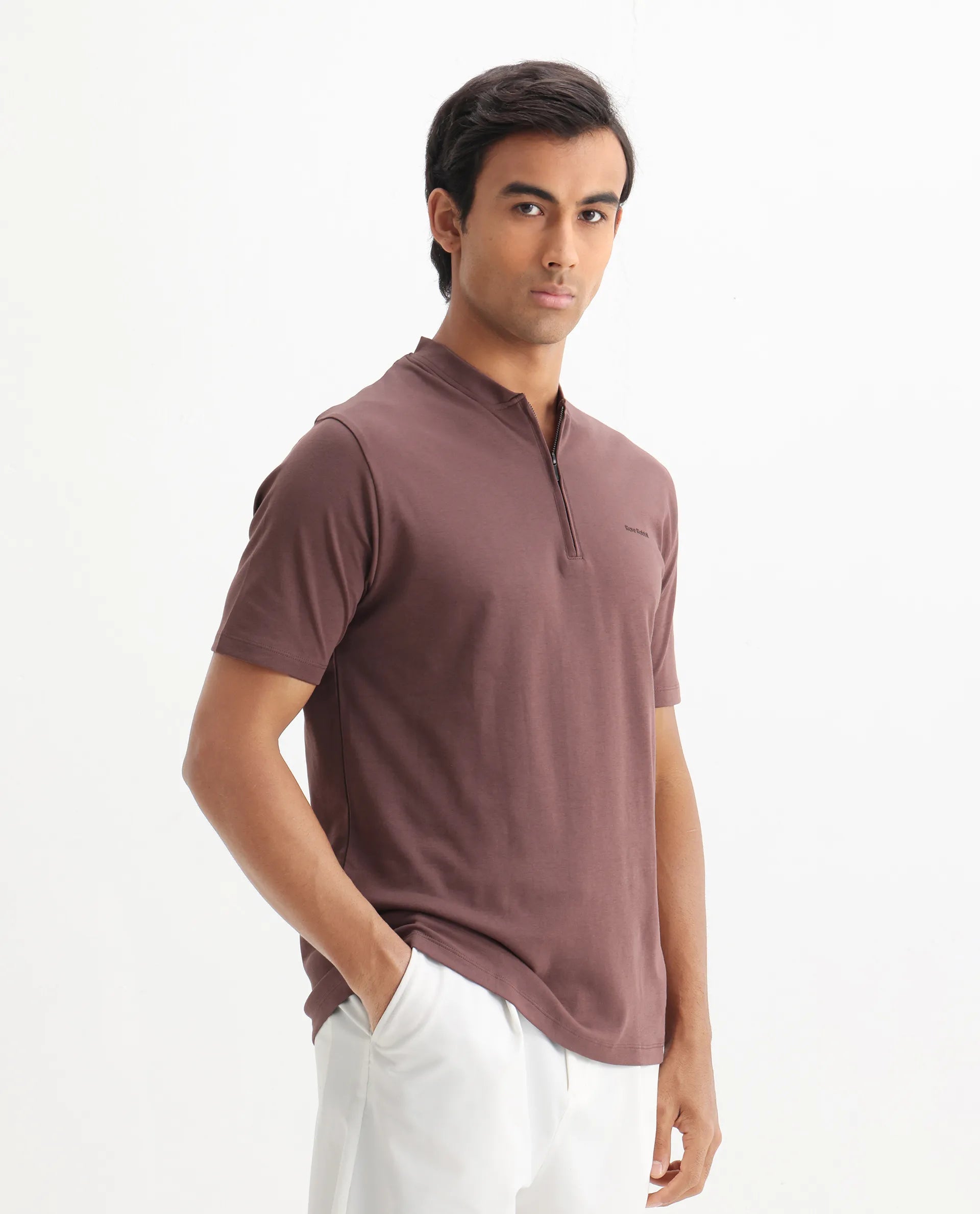 Rare Rabbit Men's Veno Brown Cotton Plain Regular Fit Half Sleeve Polo