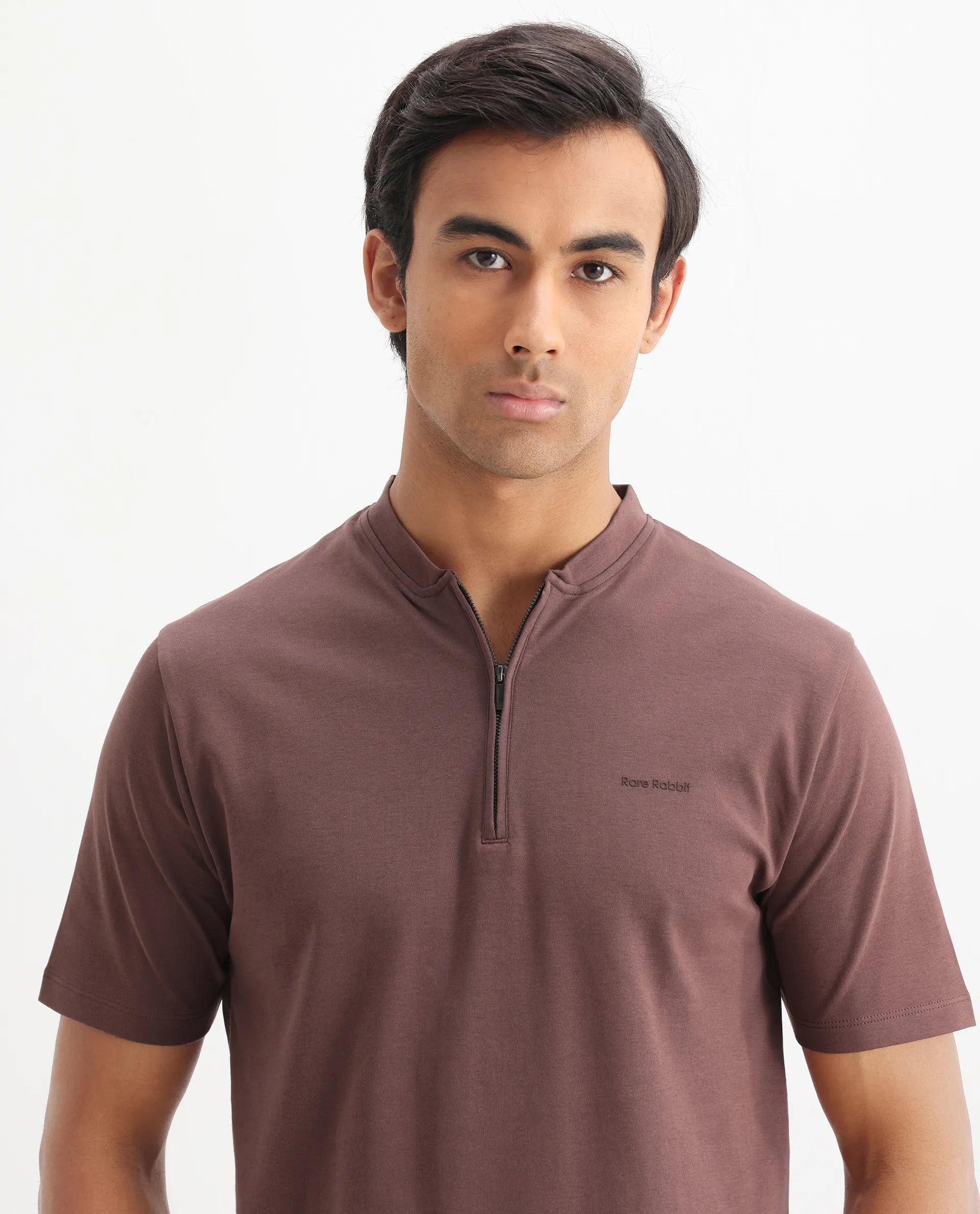 Rare Rabbit Men's Veno Brown Cotton Plain Regular Fit Half Sleeve Polo