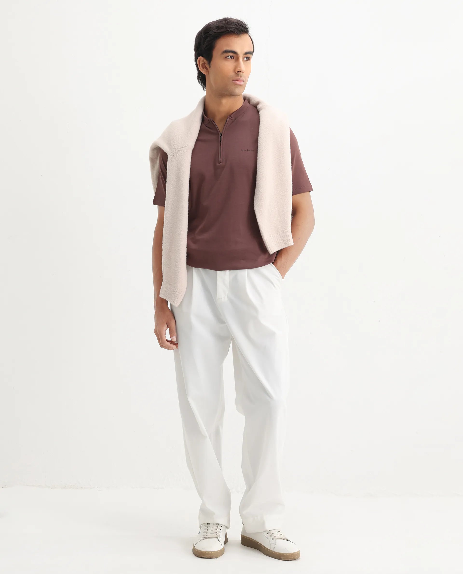 Rare Rabbit Men's Veno Brown Cotton Plain Regular Fit Half Sleeve Polo